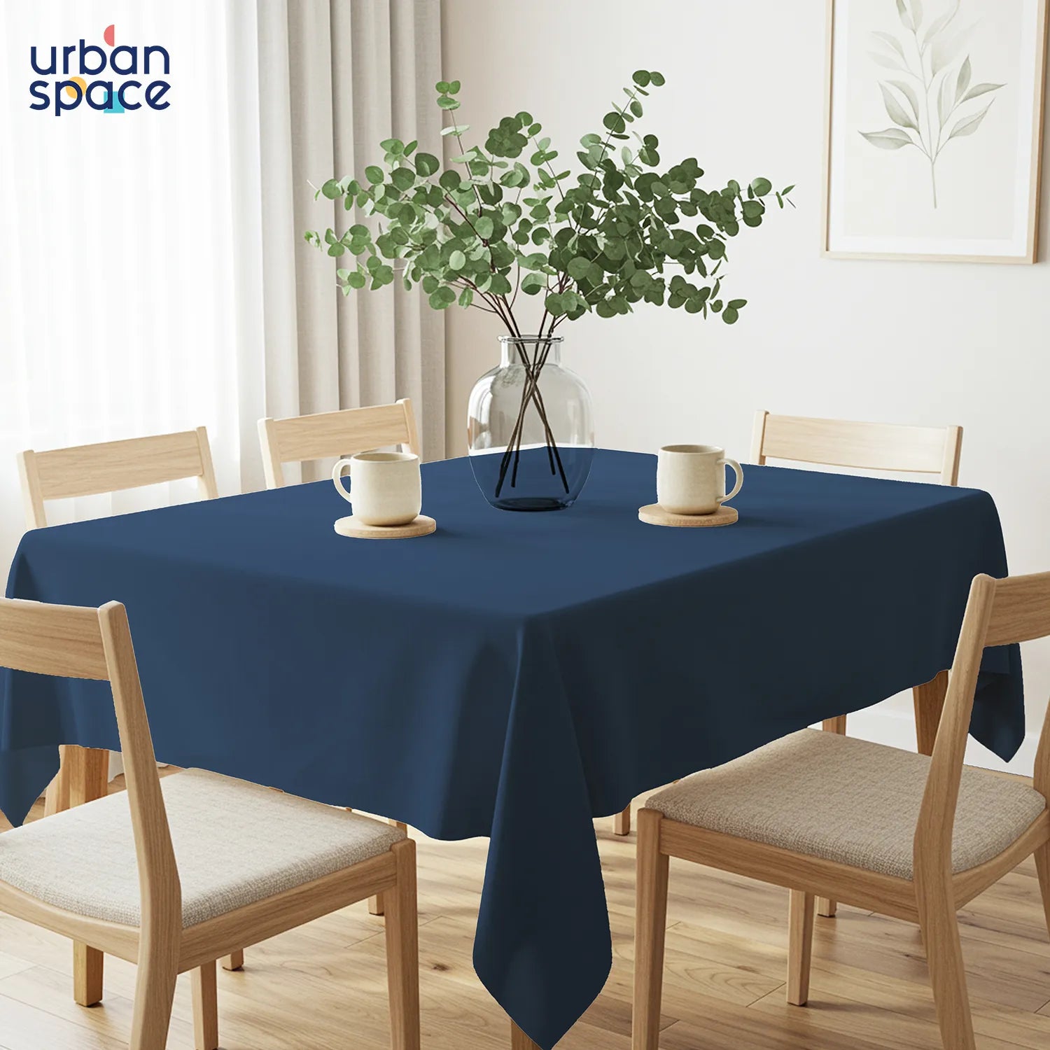 100% Cotton Table Cover for 4 or 6 seater Dining Table- Aura Indigo