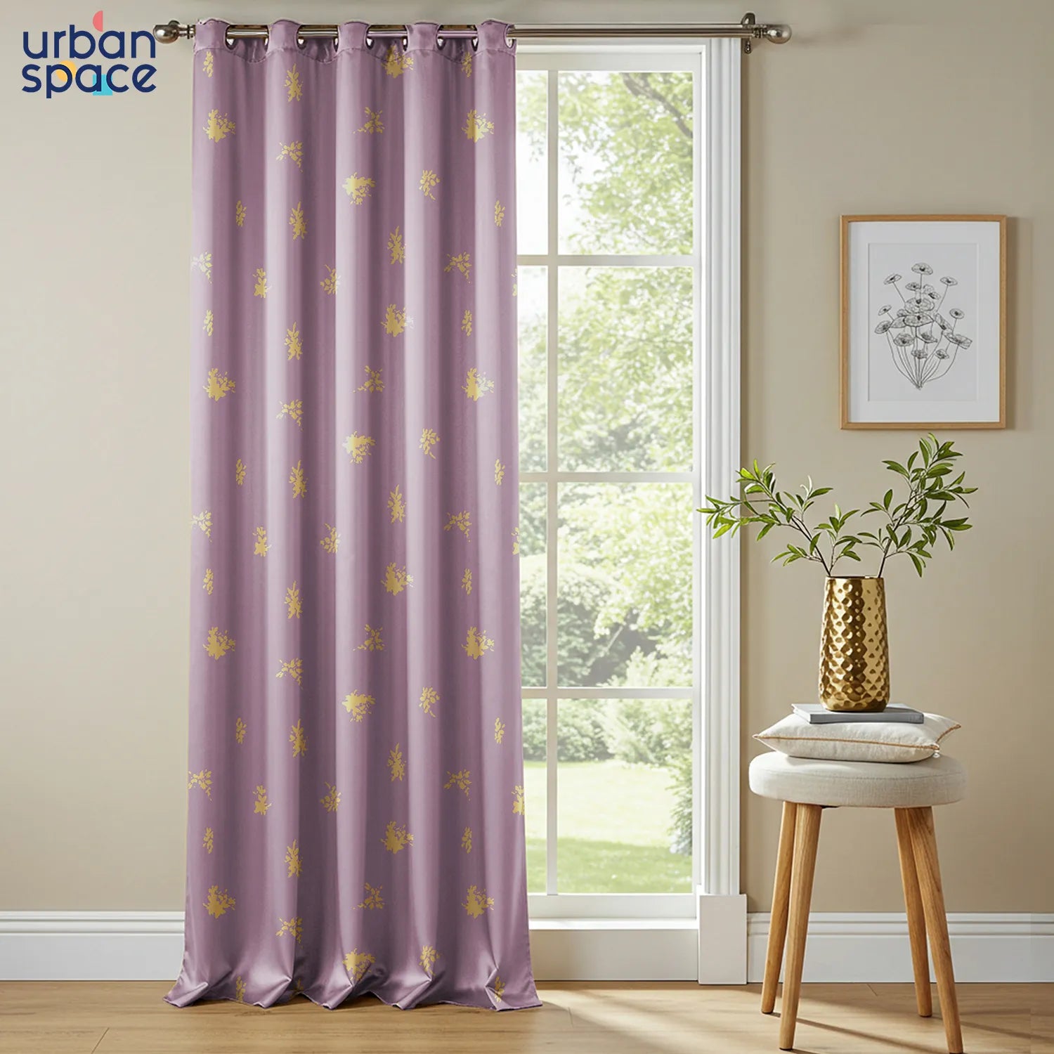 Crackle Lilac Gold Foil Printed 100% Blackout Curtain – Pack of 1
