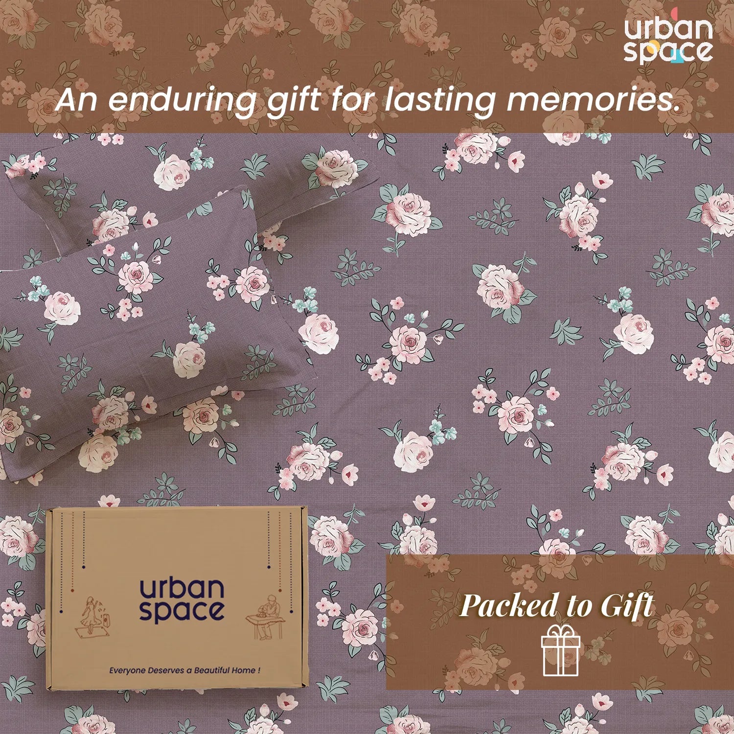 200 TC Glaced Cotton Microfiber Bedsheet in Giftbox with Pillow Covers - Moonlit Blooms