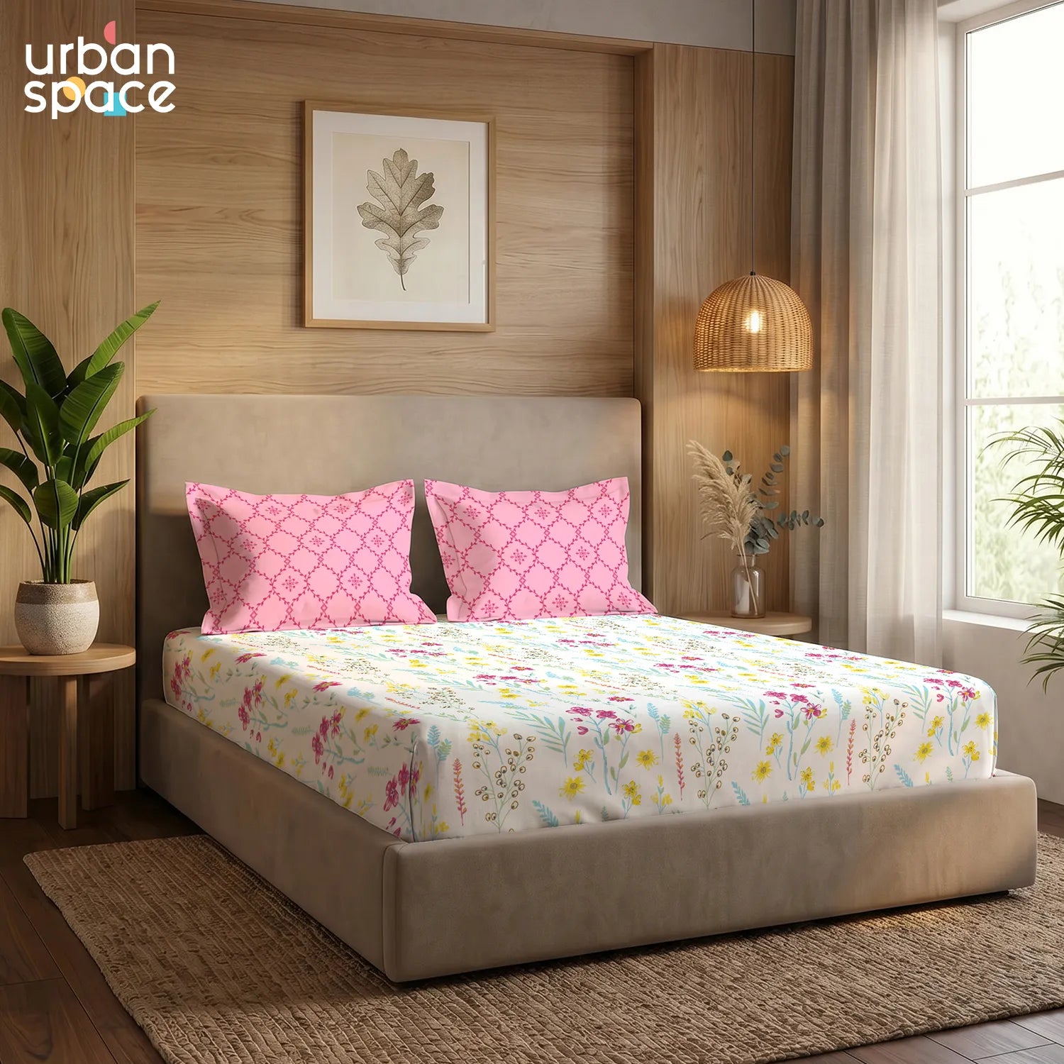 200 TC Glaced Cotton Microfiber Bedsheet with Pillow Covers - France Pink