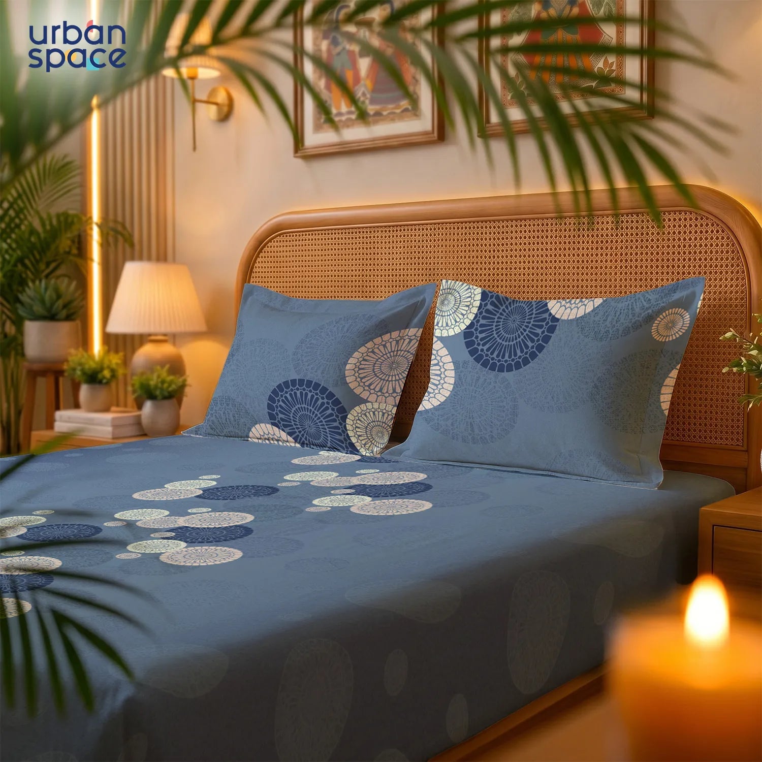 Serene 200 TC 100% Cotton Bedsheet with Pillow Covers - Moonstone Dusty Blue