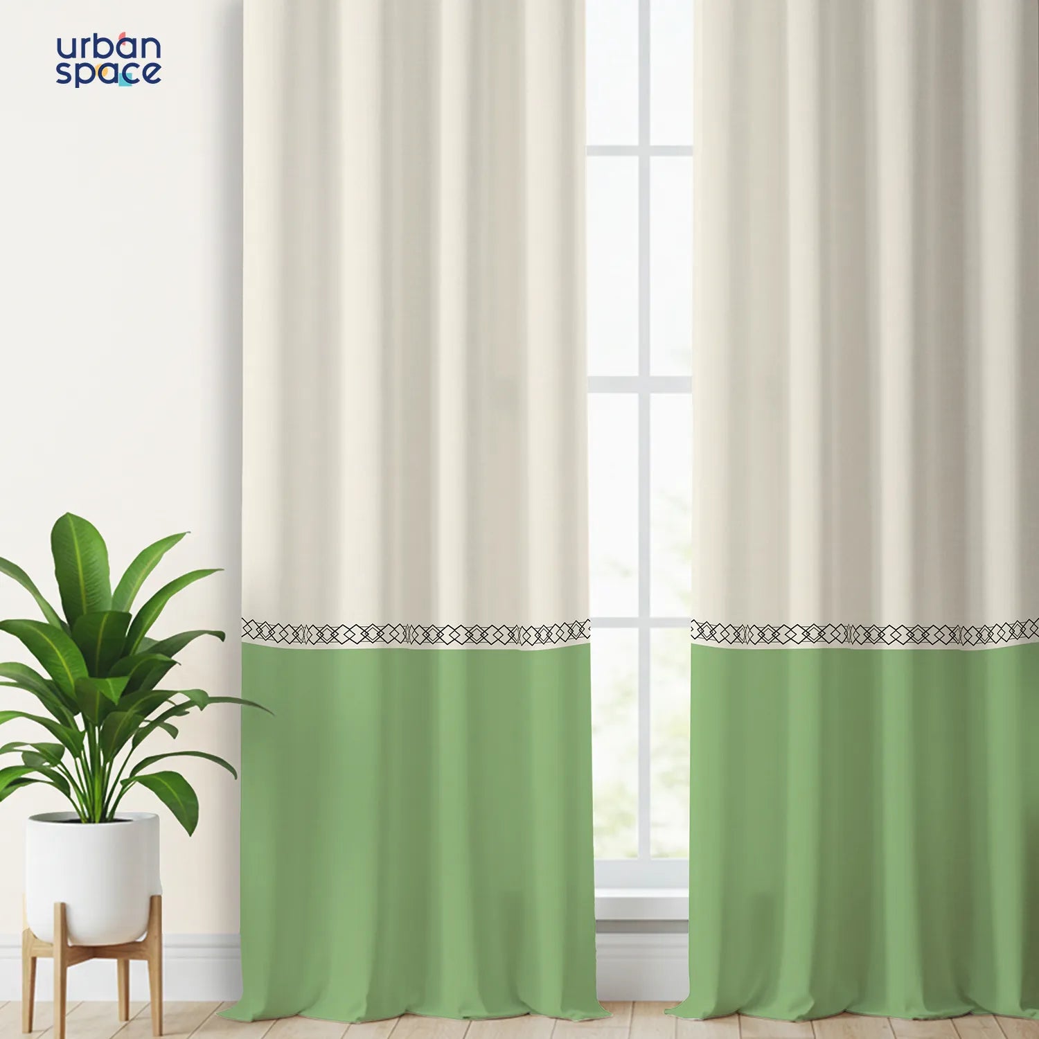 100% Cotton Panel Curtains for Living Room, Bedroom Curtains, Pack of 2 Curtains - Fence Sage Green