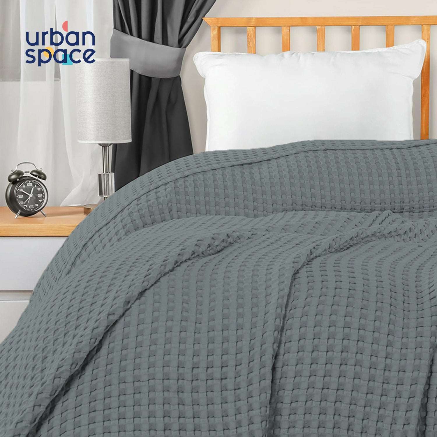 100% Cotton Waffle Weave Blanket / Cotton Dohar for Bedroom - Cool Grey
