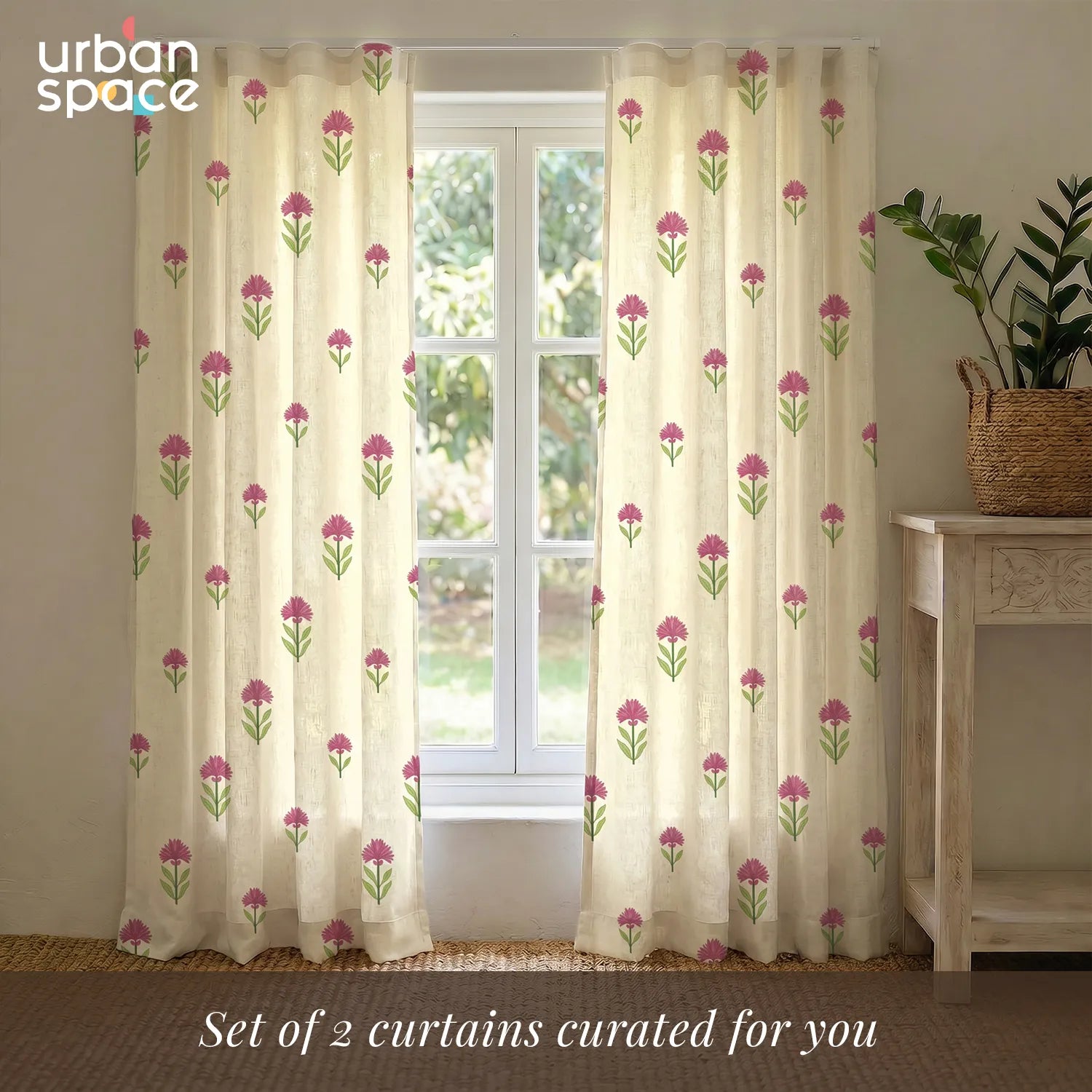 100% Cotton Curtains for Living Room, Bedroom curtains with Track Channel - Pack of 2 curtains, Aster Pink