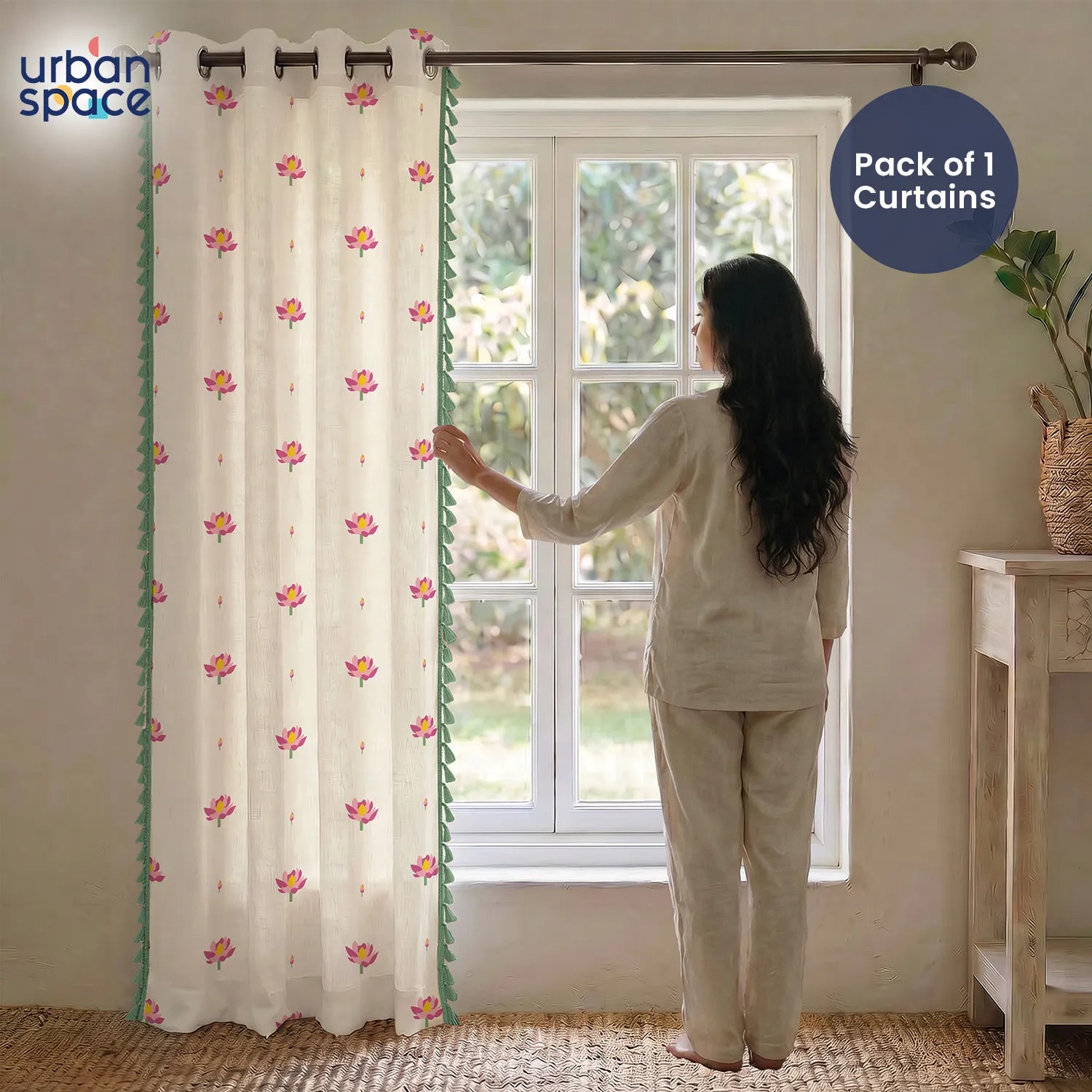 Premium 100% Cotton Curtain for Window & Curtains for Door - Pack of 1 Curtain, Lotus Aura Pink