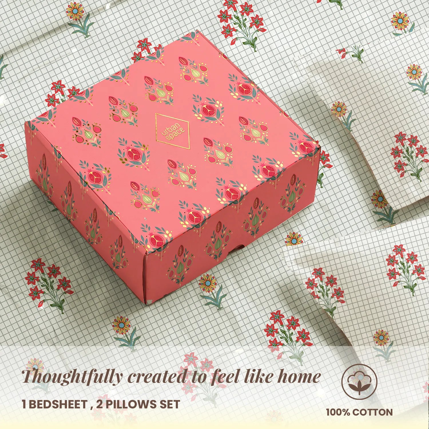 144 TC 100% Cotton Bedsheet Set in Gift Box - Magnolia Sage