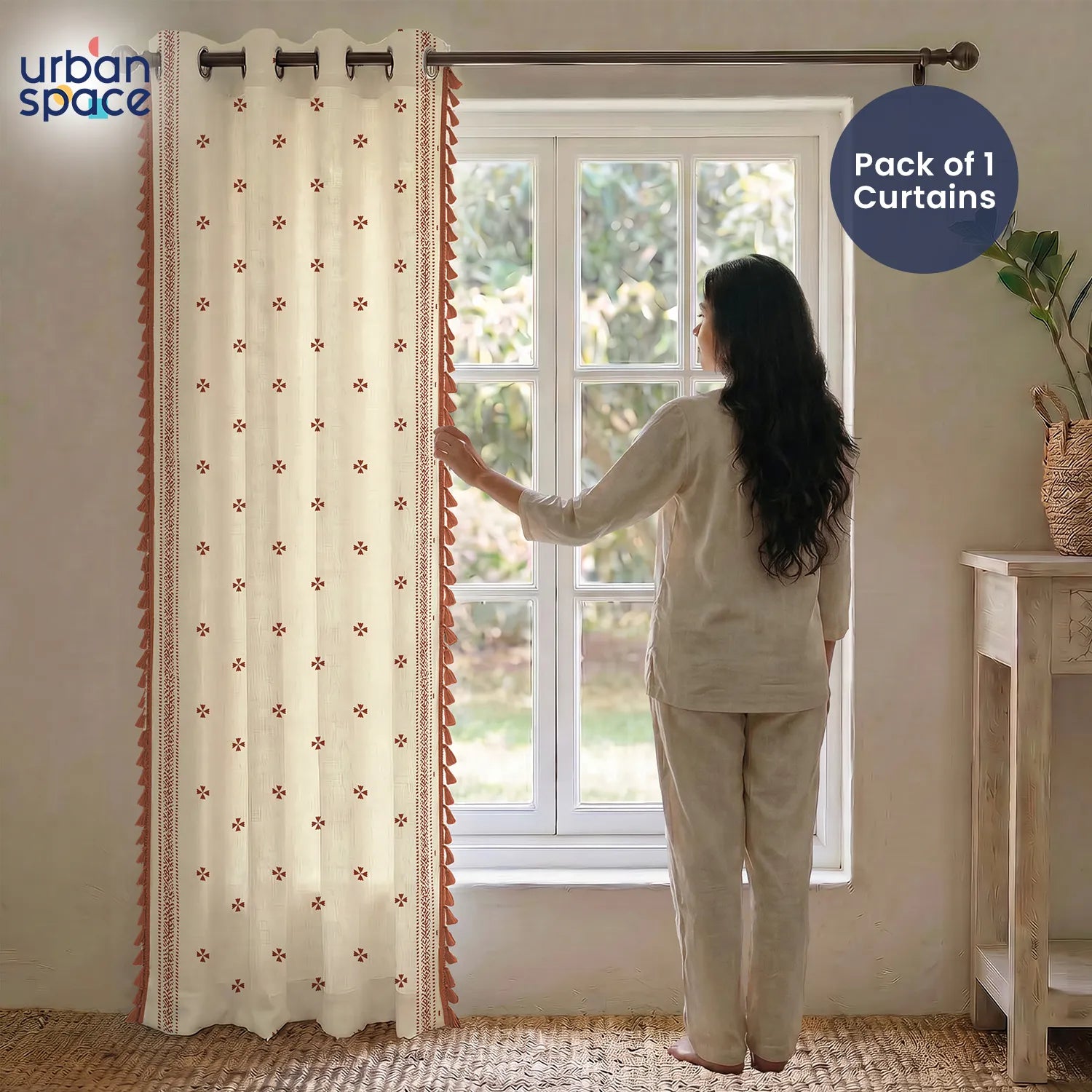 Premium 100% Cotton Curtain for Window & Curtains for Door - Pack of 1 Curtain, Aaqar Rust