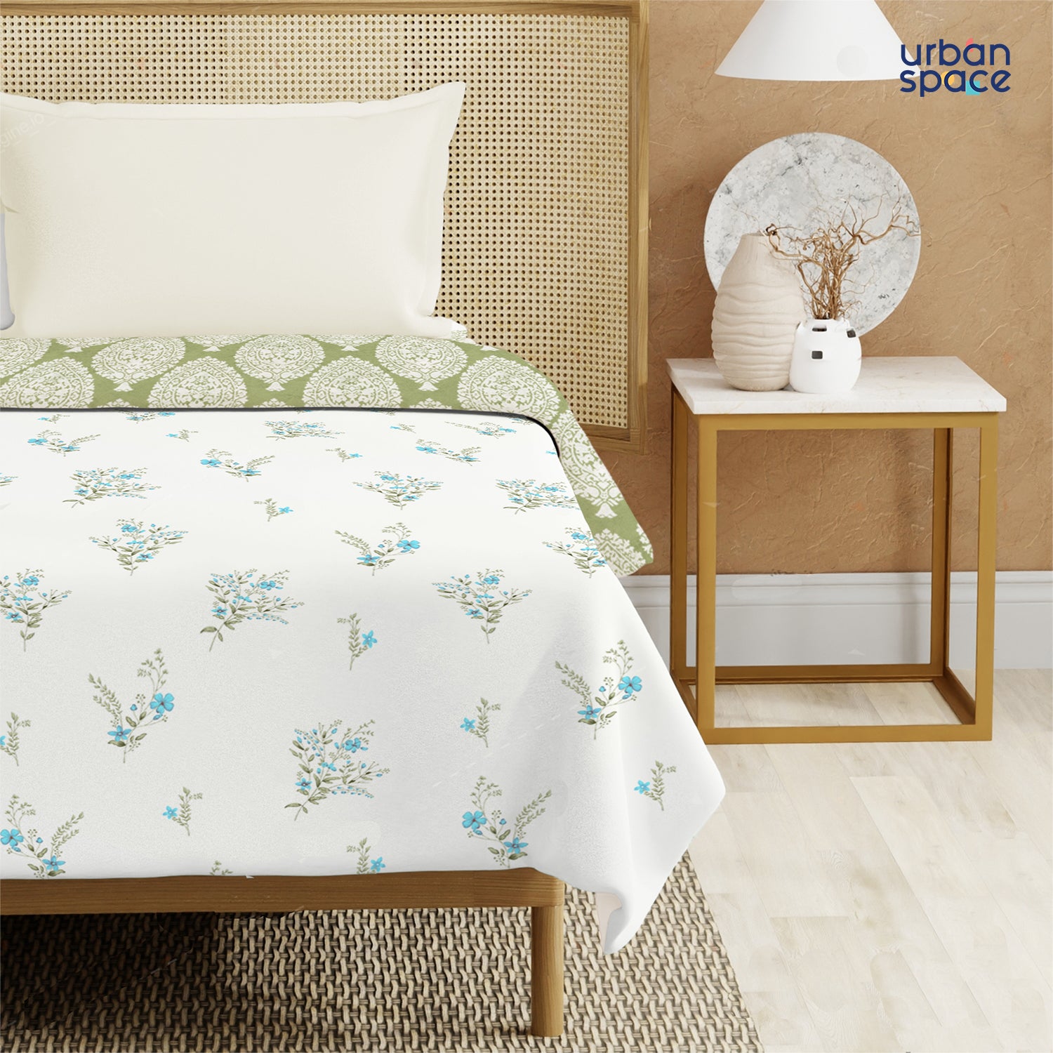 100% Malmal Cotton Blanket, Dohar, Quilt for AC and Light Winters - Amsterdam Valley Blue