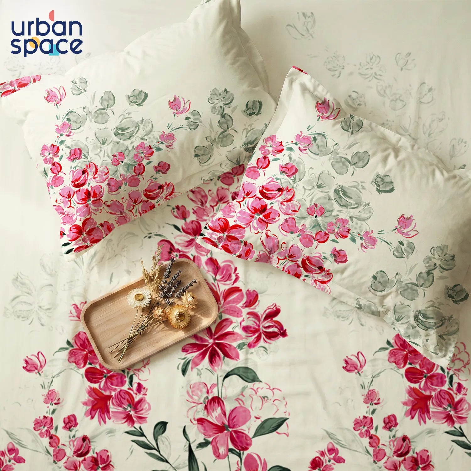 Serene 200 TC 100% Cotton Printed Bedsheet with Pillow Covers - Majestic Pink