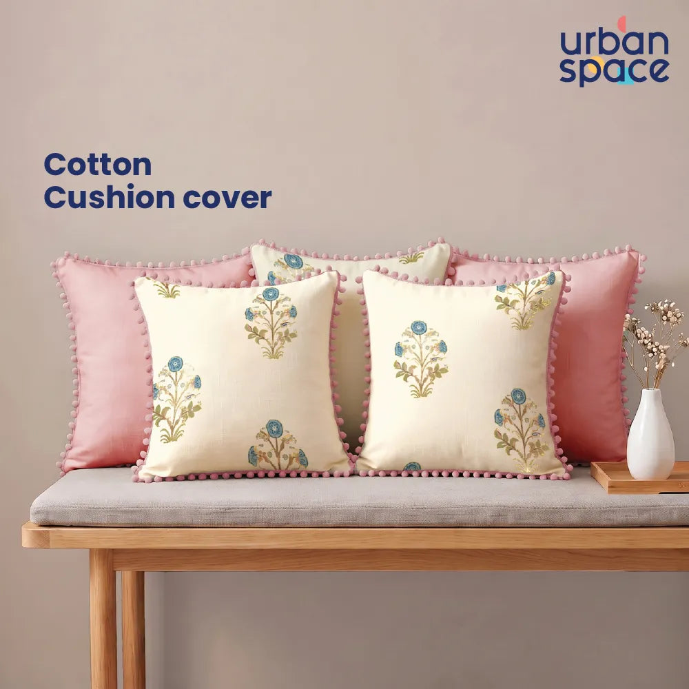Foil Printed Cotton Cushion Covers, Throw Pillow for Couch - Zari & Aura Dusty Pink