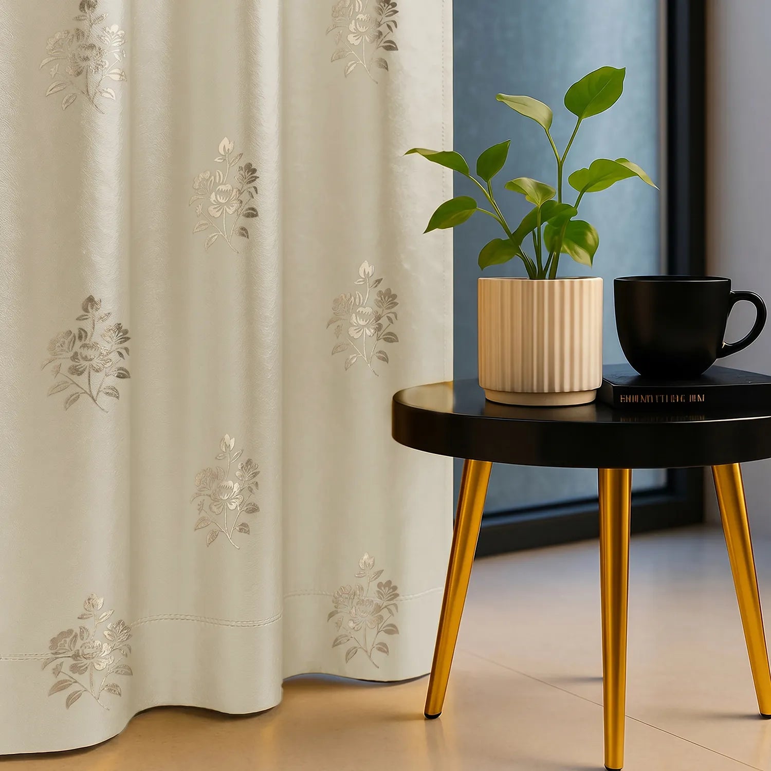 Metallic Foil Printed 100% Blackout Curtains - Pack of 1 Curtain - Avni