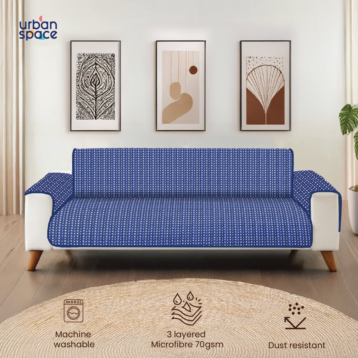 Quilted Printed Microfiber Sofa Cover, Comes With Side Pockets & Strap, Washable - Tokyo