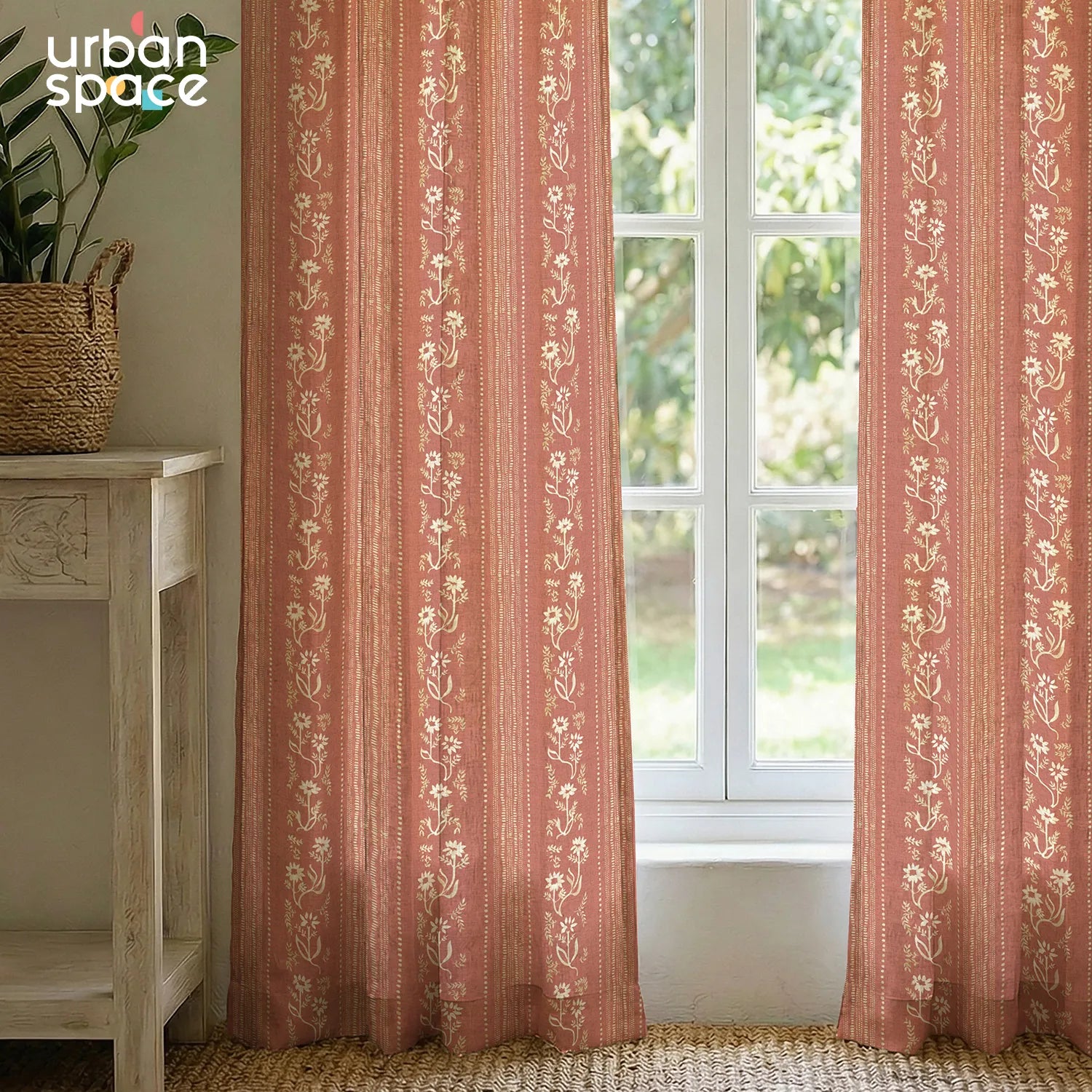 100% Cotton Curtains for Living Room, Bedroom curtains - Pack of 2 curtains, Garden Trail Muddy Pink