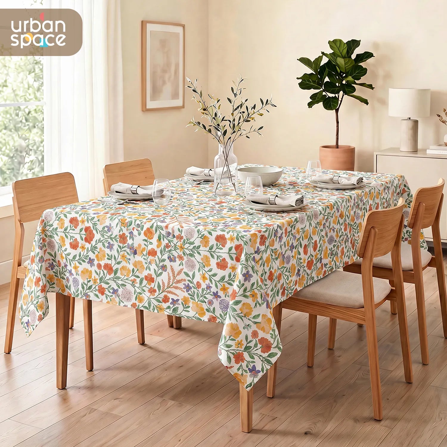 100% Printed Cotton Dining Table Cover for 4 & 6 Seater - Vasant