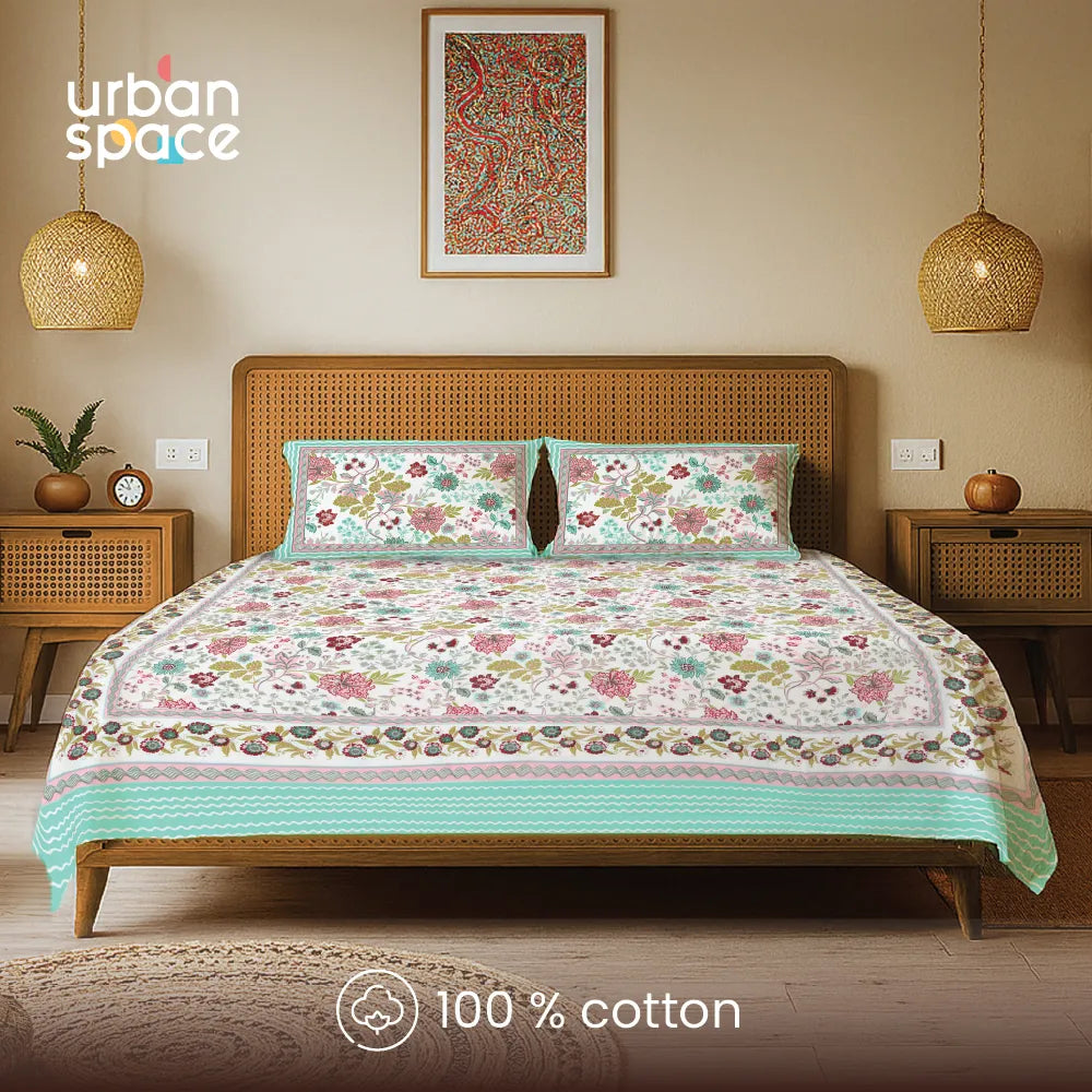 Rajasthani Ethnic 100% Cotton Bedsheet with 2 Pillow Covers, Double & King Bed - Anokhi