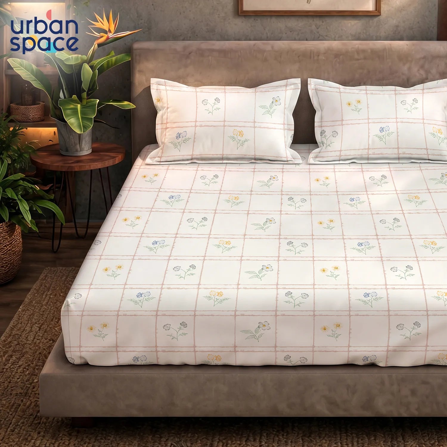 Serene 200 TC 100% Cotton Bedsheet with Pillow Covers - Petal & Pane Buttercream
