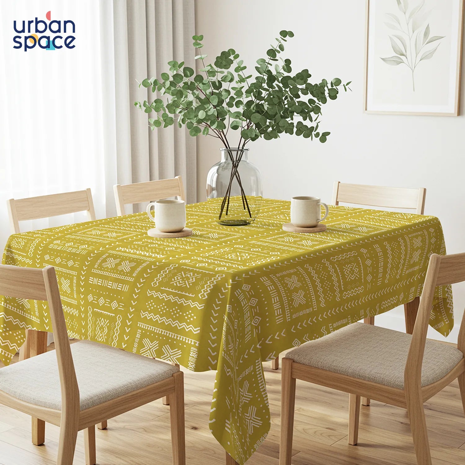 100% Printed Cotton Dining Table Cover for 4 & 6 Seater - Zahara Mustard
