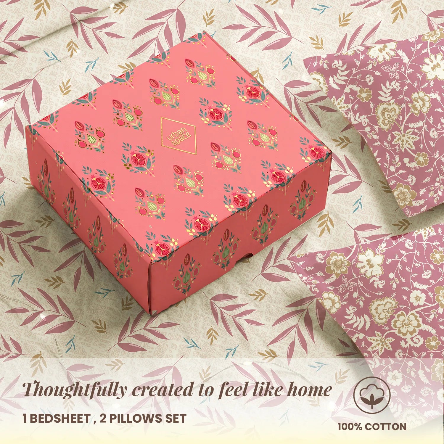 144 TC 100% Cotton Bedsheet Set in Gift Box - Raina Mauve