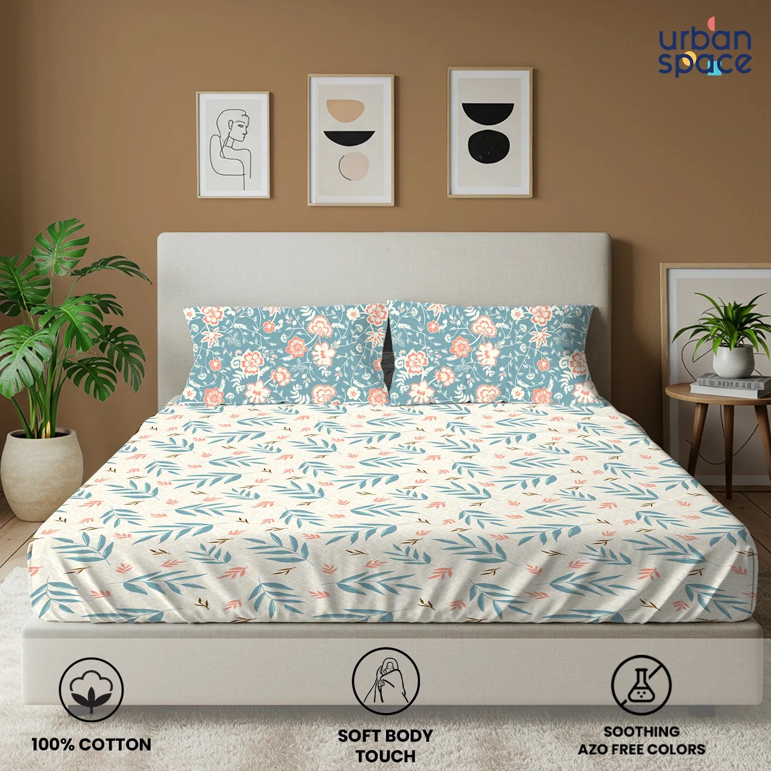 Divine Collection - Cotton Bedsheet With 2 Pillow Covers, Raina Blue