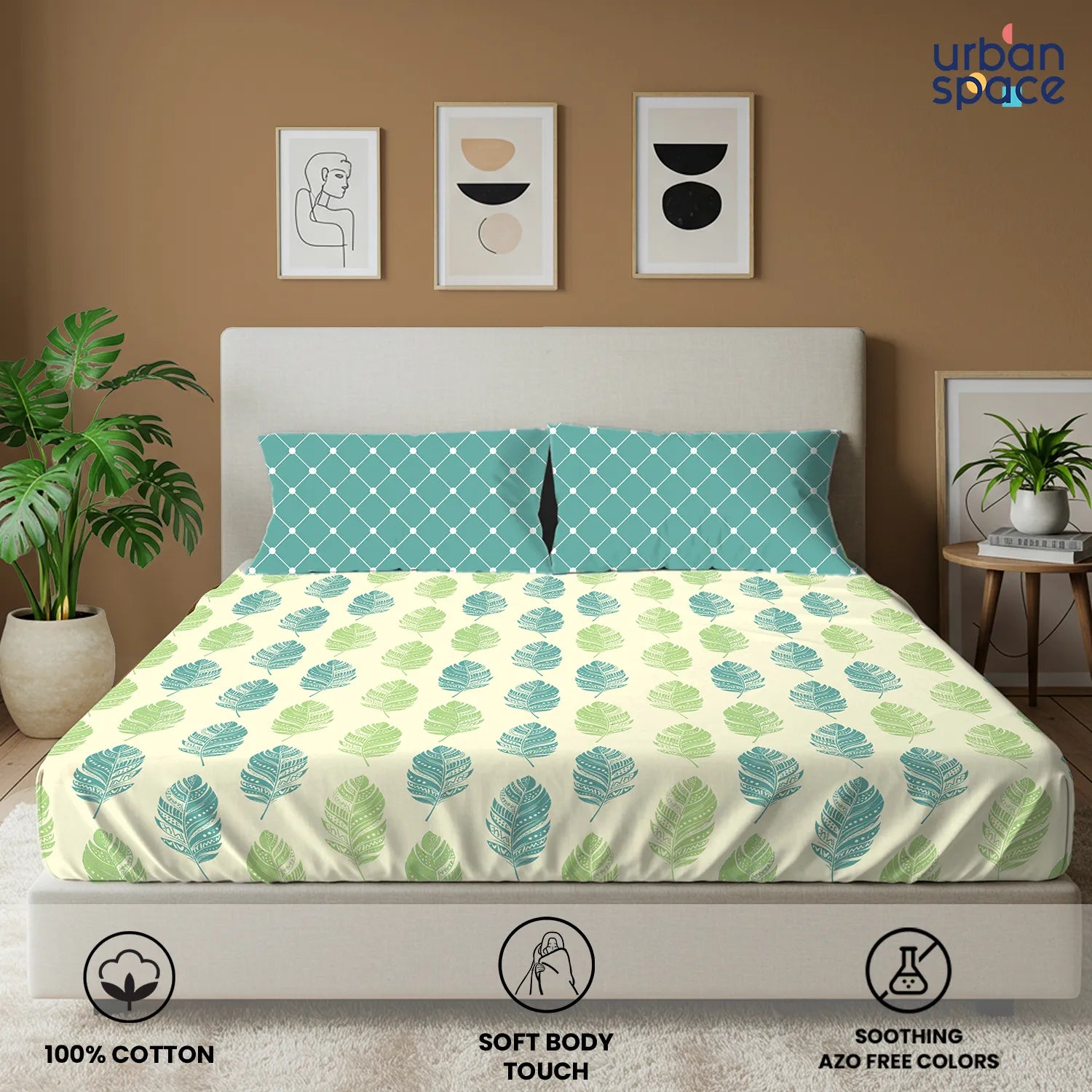 Divine - 100%  Cotton Double Bedsheet with 2 Pillow Covers - Dew Teal