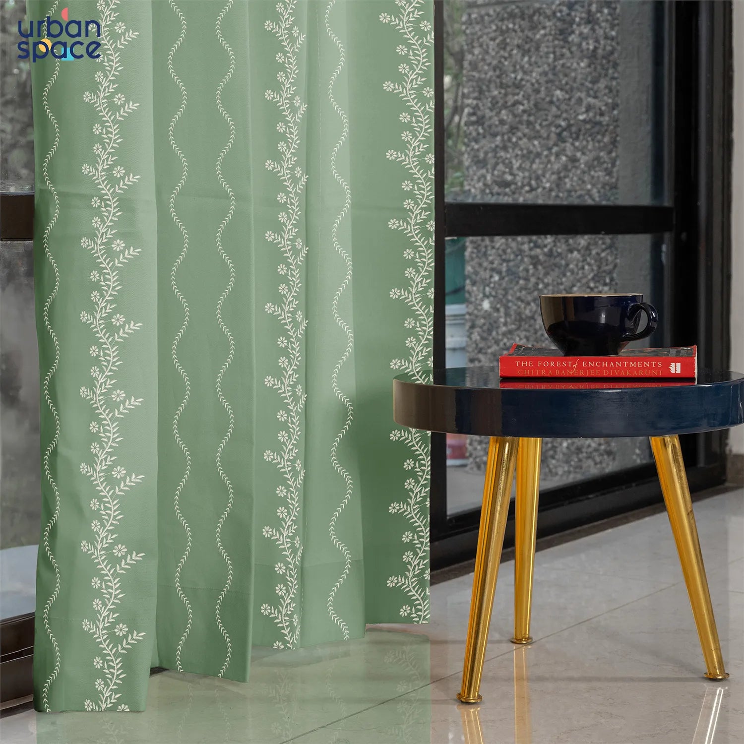 Solara Sage Green Cotton Embroidered Curtain – Pack of 1