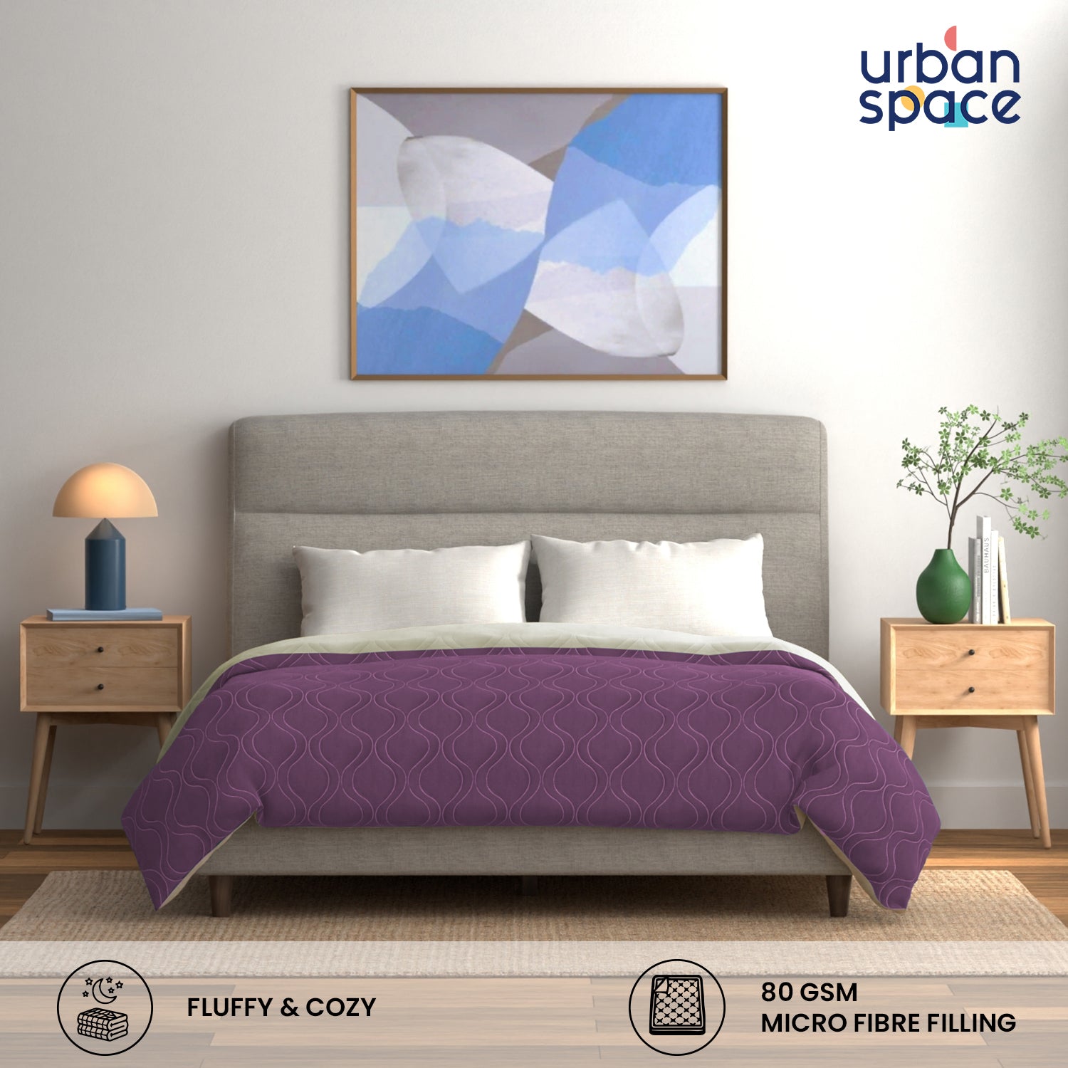 Brushed Microfiber All Season Reversible Quilted Blanket, Ideal For AC Rooms - Plum & Pearl