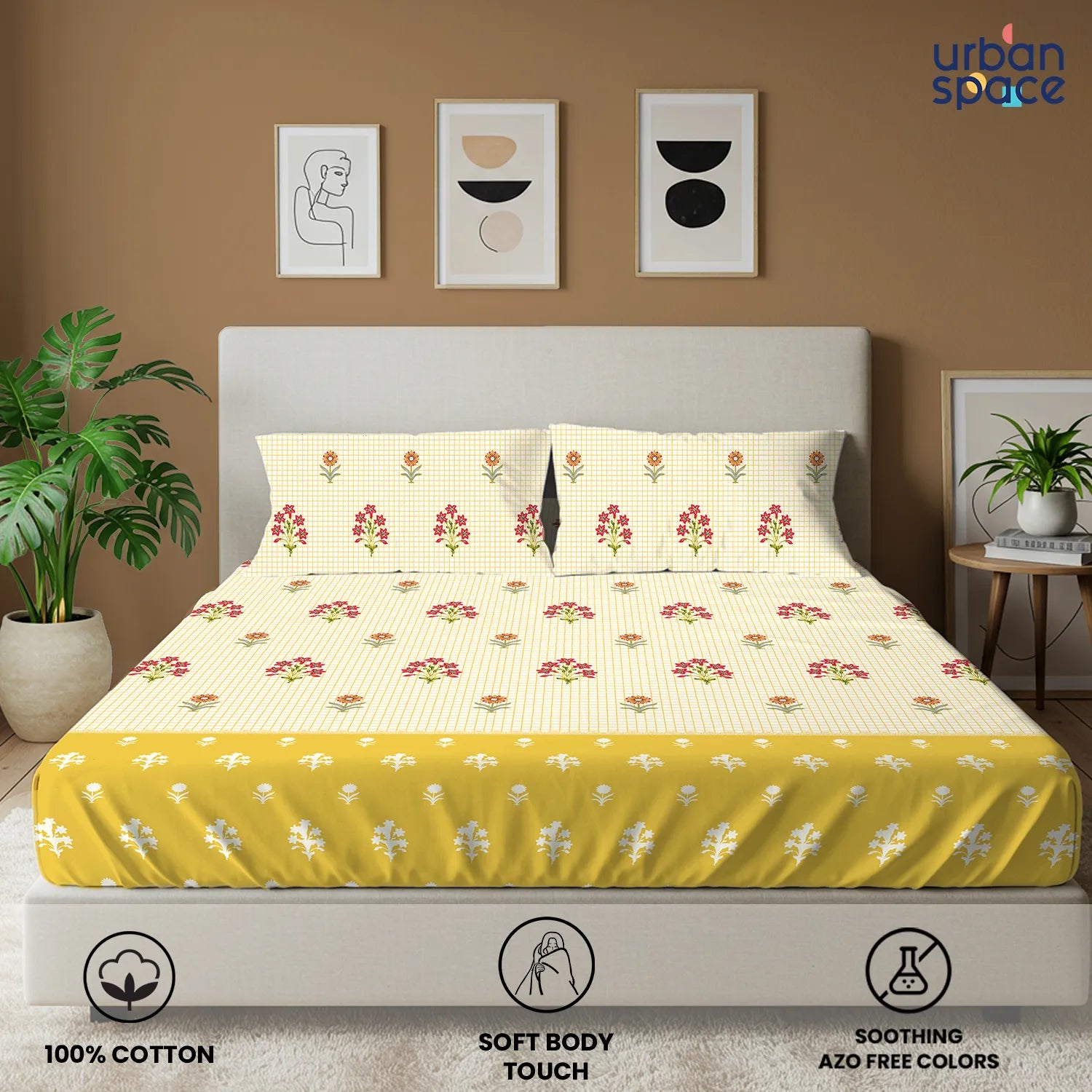 Divine Collection - Cotton Bedsheet With 2 Pillow Covers, Magnolia Yellow