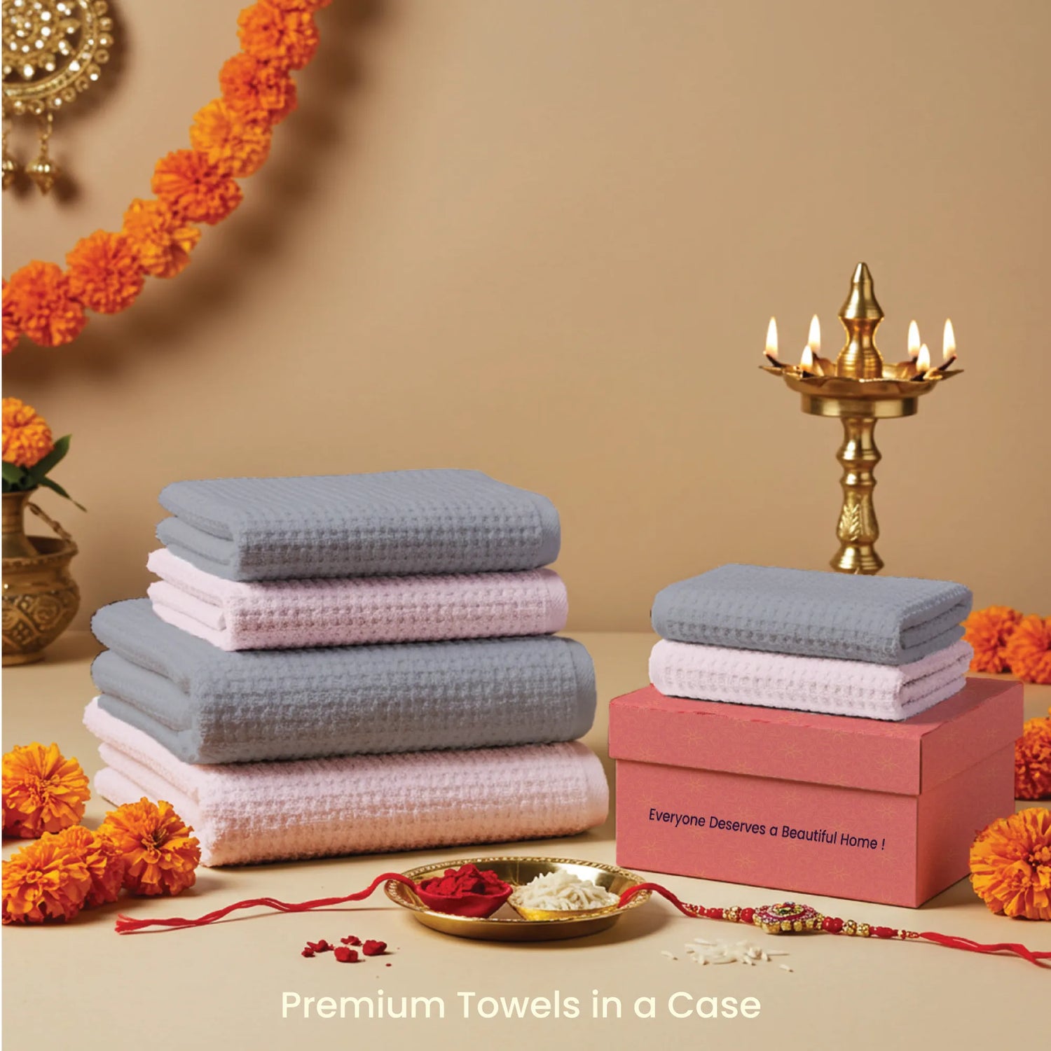 6-Piece Towel Set, Skin Friendly and Quick Dry, in Gift Box, Grey & Pink