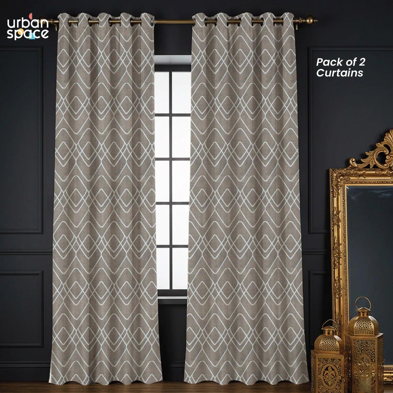 Premium Jacquard Curtains, 80-85% Light Blocking Door Curtains, Pack Of 2 - Woven Maze Soft Brown