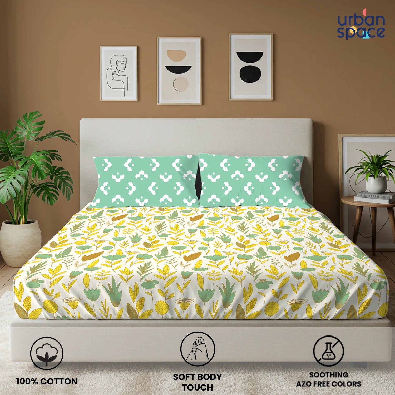 Divine Collection - Cotton Bedsheet With 2 Pillow Covers, Mist Mint Green