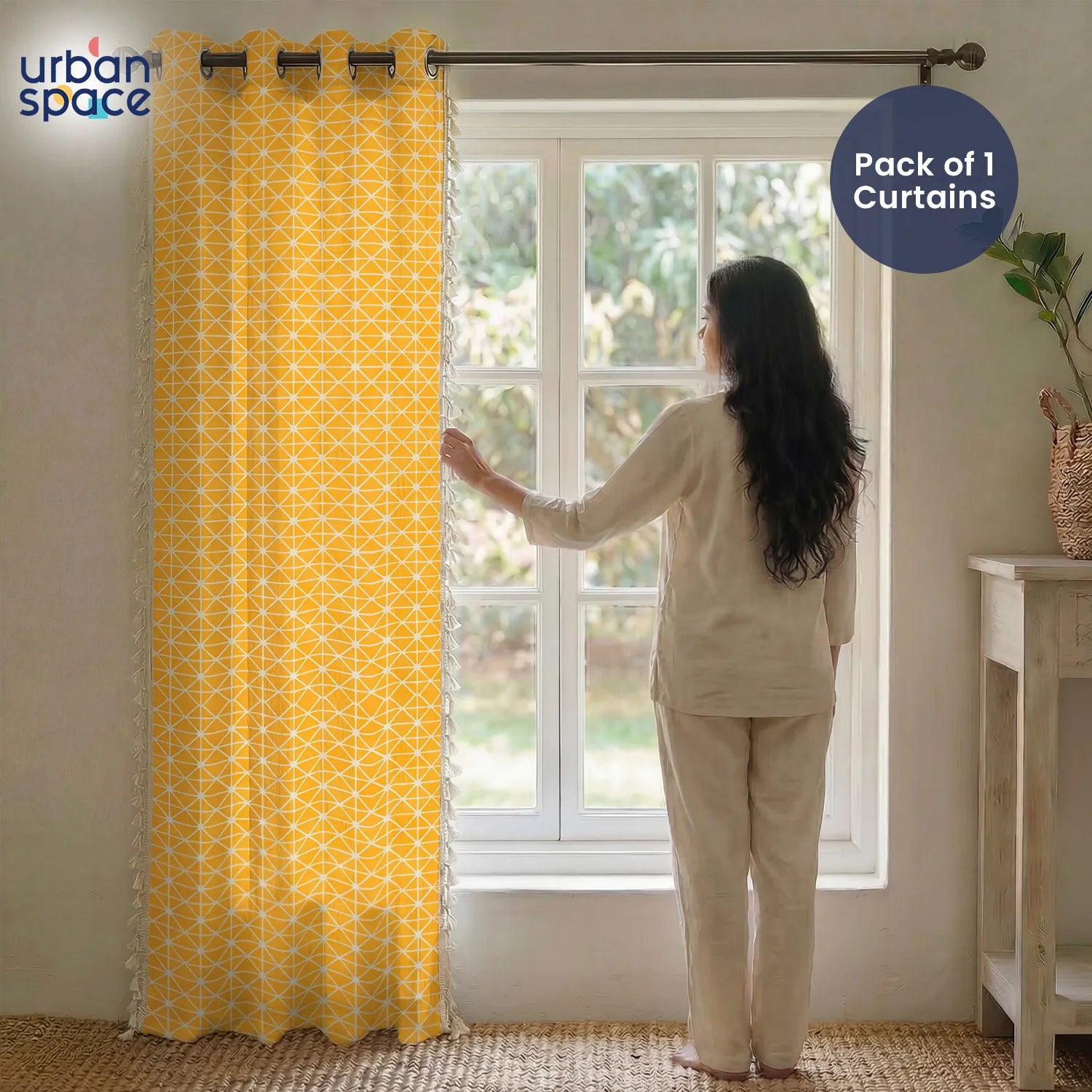 Premium 100% Cotton Curtain for Window & Curtains for Door - Pack of 1 Curtain, Yellow Star