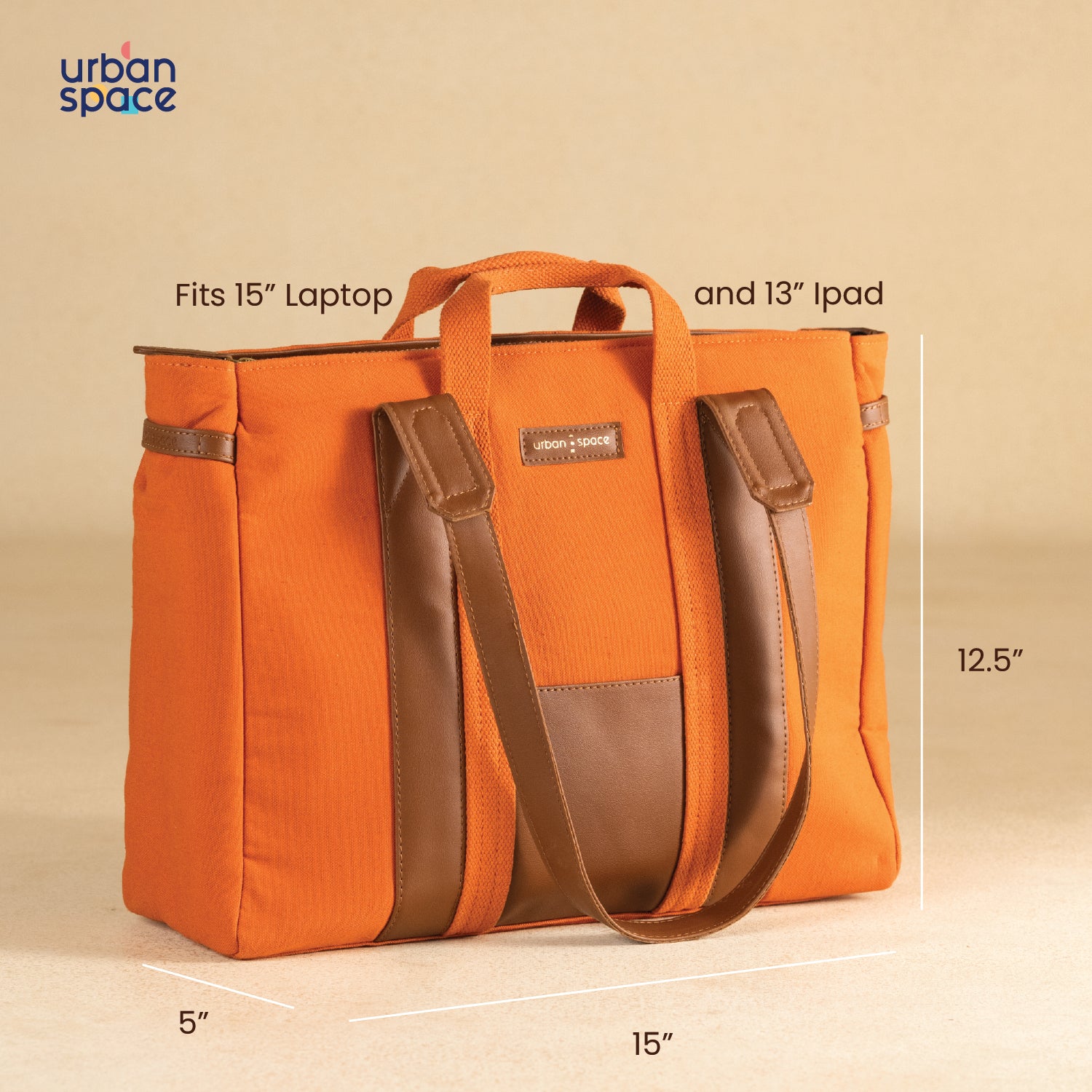 The Atelier - Natural Canvas Tote Bags for Office, Rust Orange