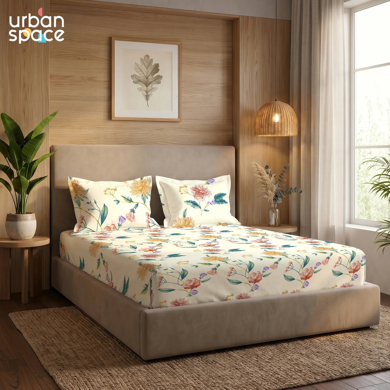 200 TC Glaced Cotton Microfiber Bedsheet with Pillow Covers - Petal Pop