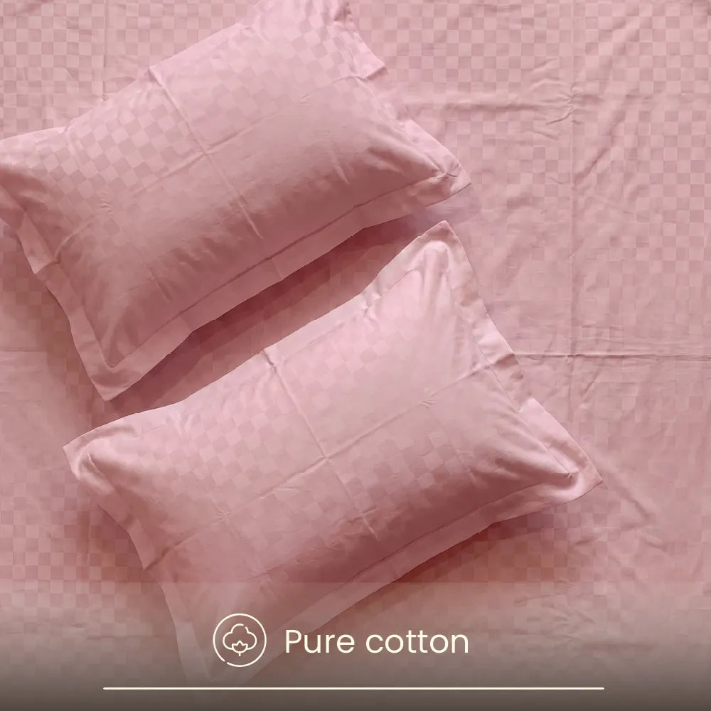 300 TC Super Soft King Bedsheet, Self Woven Cubes Design - Dusty Pink Cubes