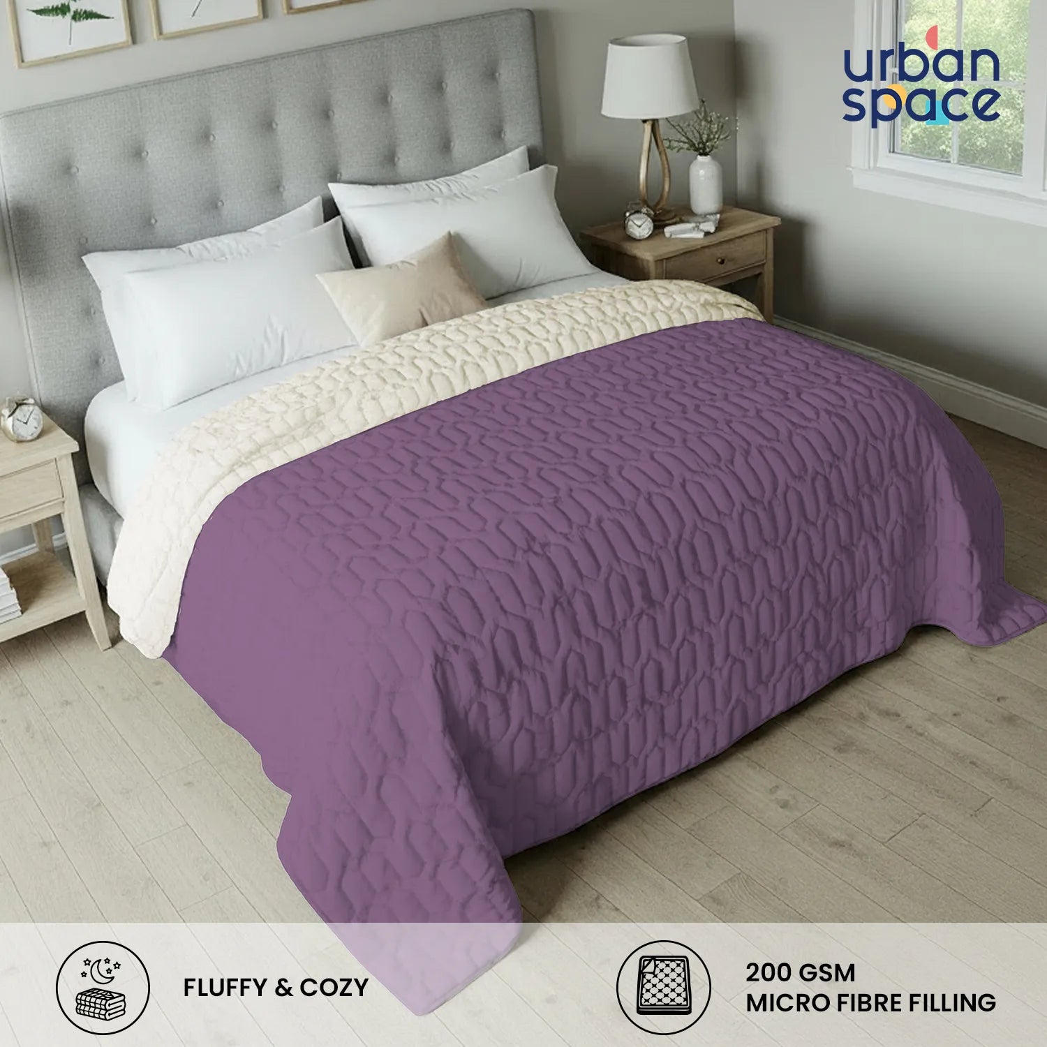 Fluffy & Heavy 200 GSM Microfiber Reversible Quilted Winter Comforters - Plum & Pearl