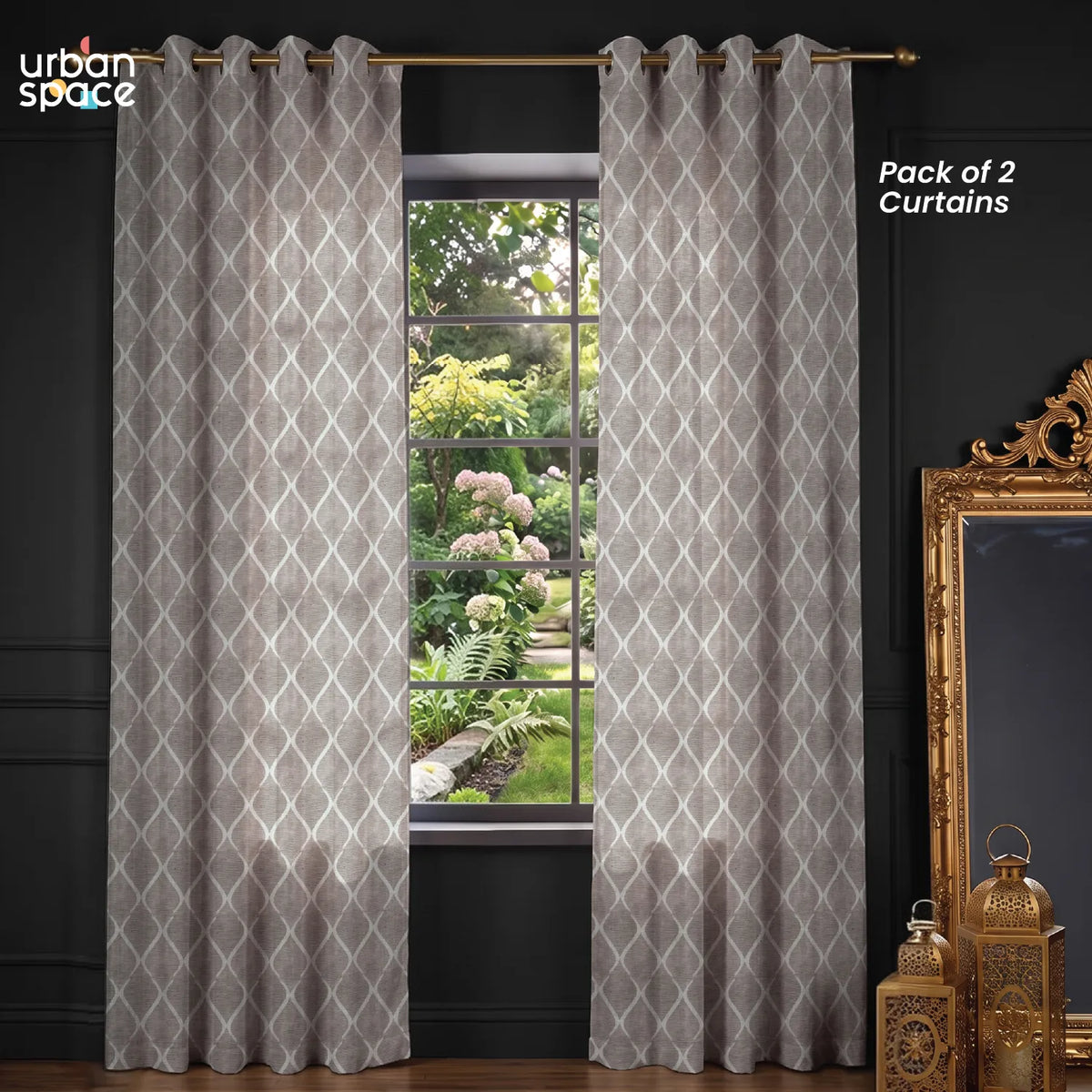 Premium Jacquard Curtains, 60% Light Blocking Door Curtains, Pack Of 2 - Brocade Soft Brown
