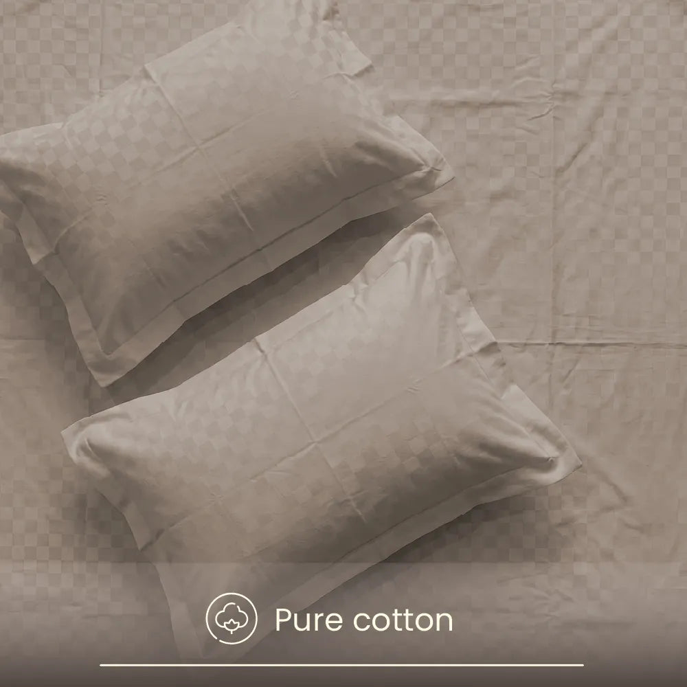 300 TC Super Soft King Bedsheet, Self Woven Cubes Design - Soft Brown Cubes