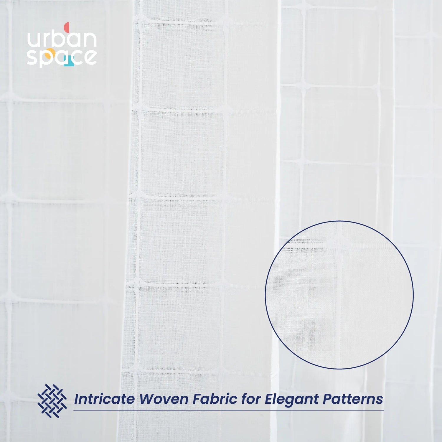 Pixel Checks White Embroidered Cotton Curtains – Set of 2