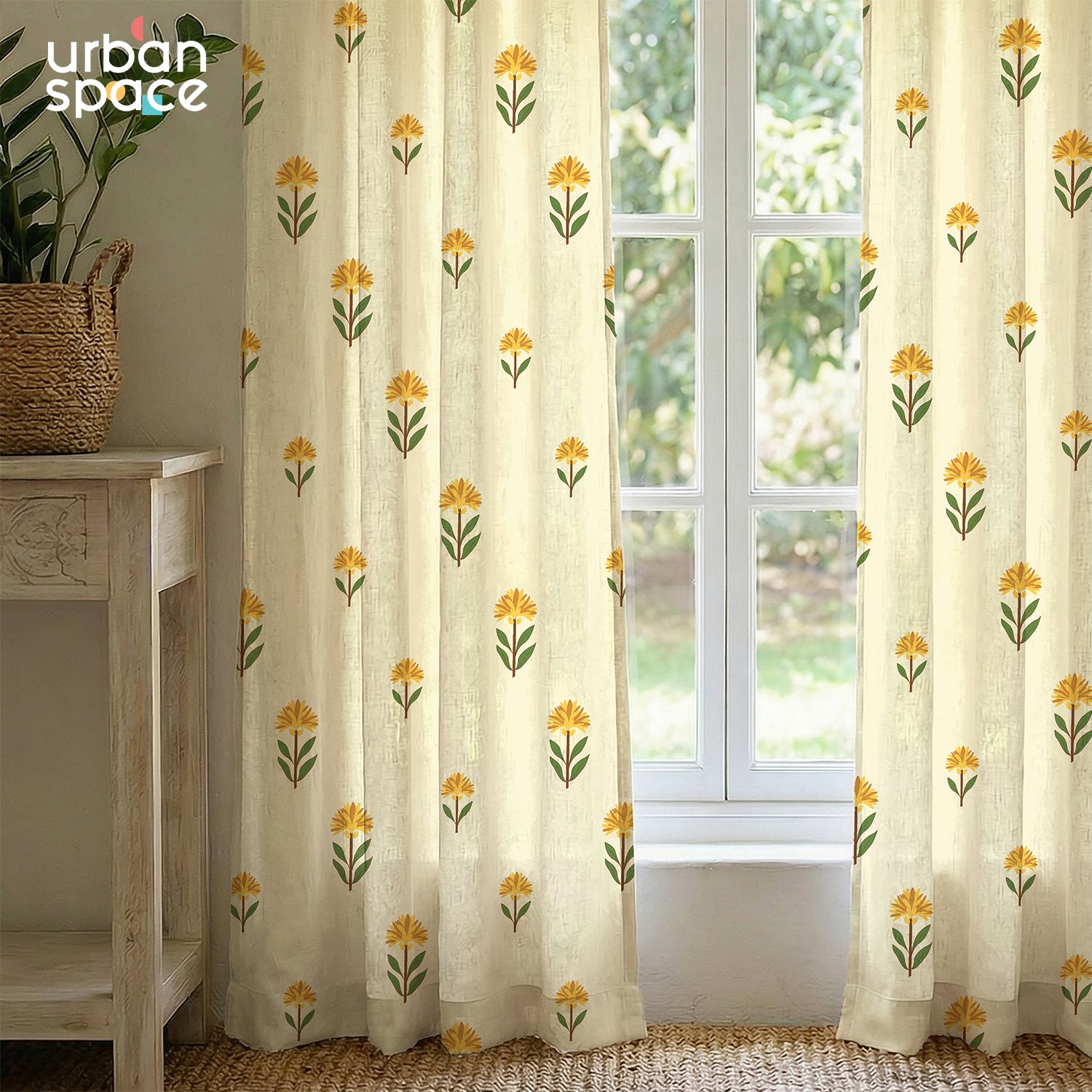 100% Cotton Curtains for Living Room, Bedroom curtains - Pack of 2 curtains, Aster Yellow