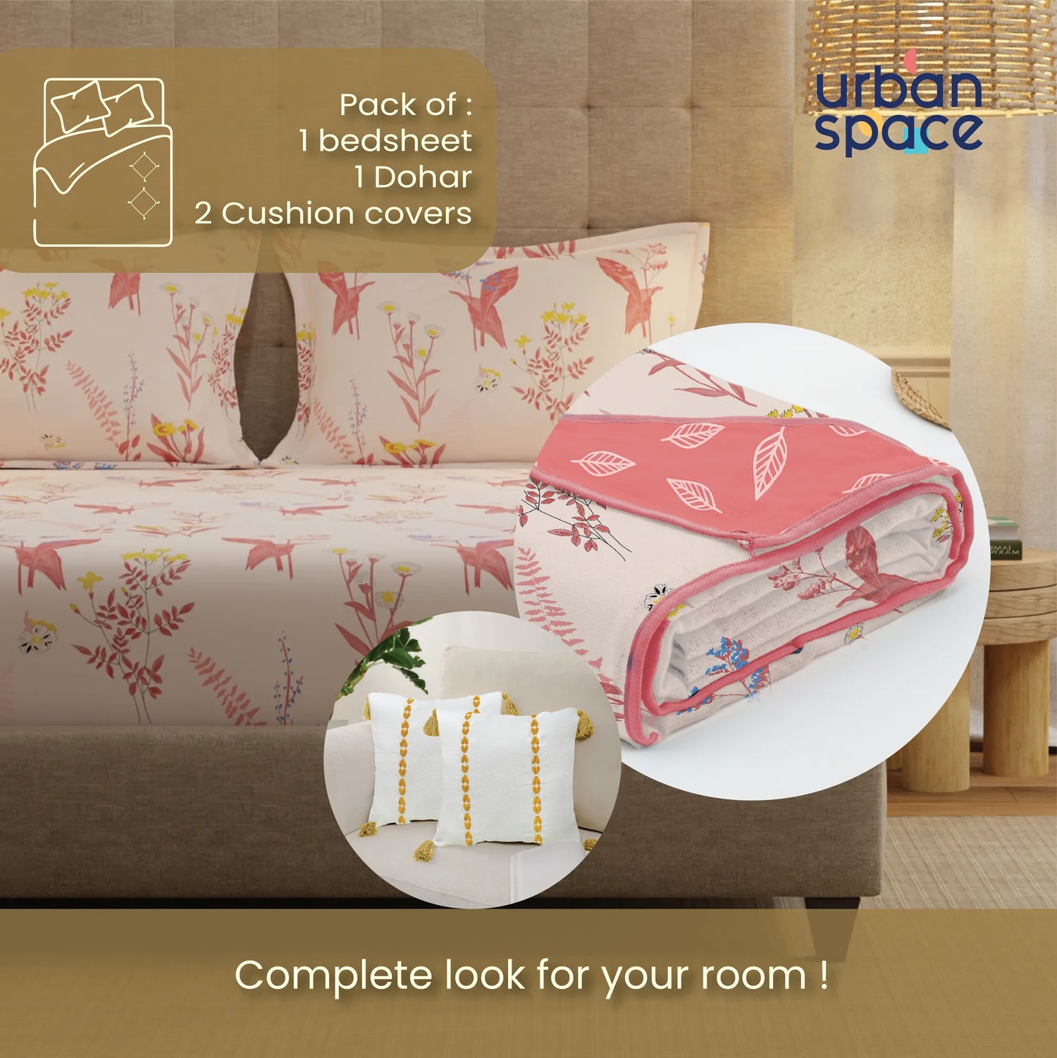 6 Pc Cotton Bedding Set in Gift Box, Whisper Peach