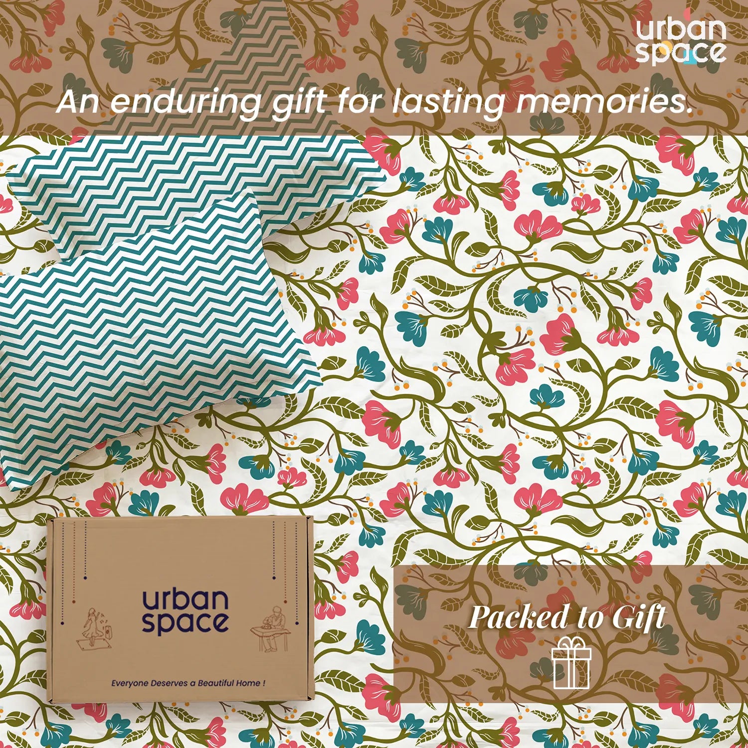 200 TC Glaced Cotton Microfiber Bedsheet in Giftbox with Pillow Covers - Kashmir Blue