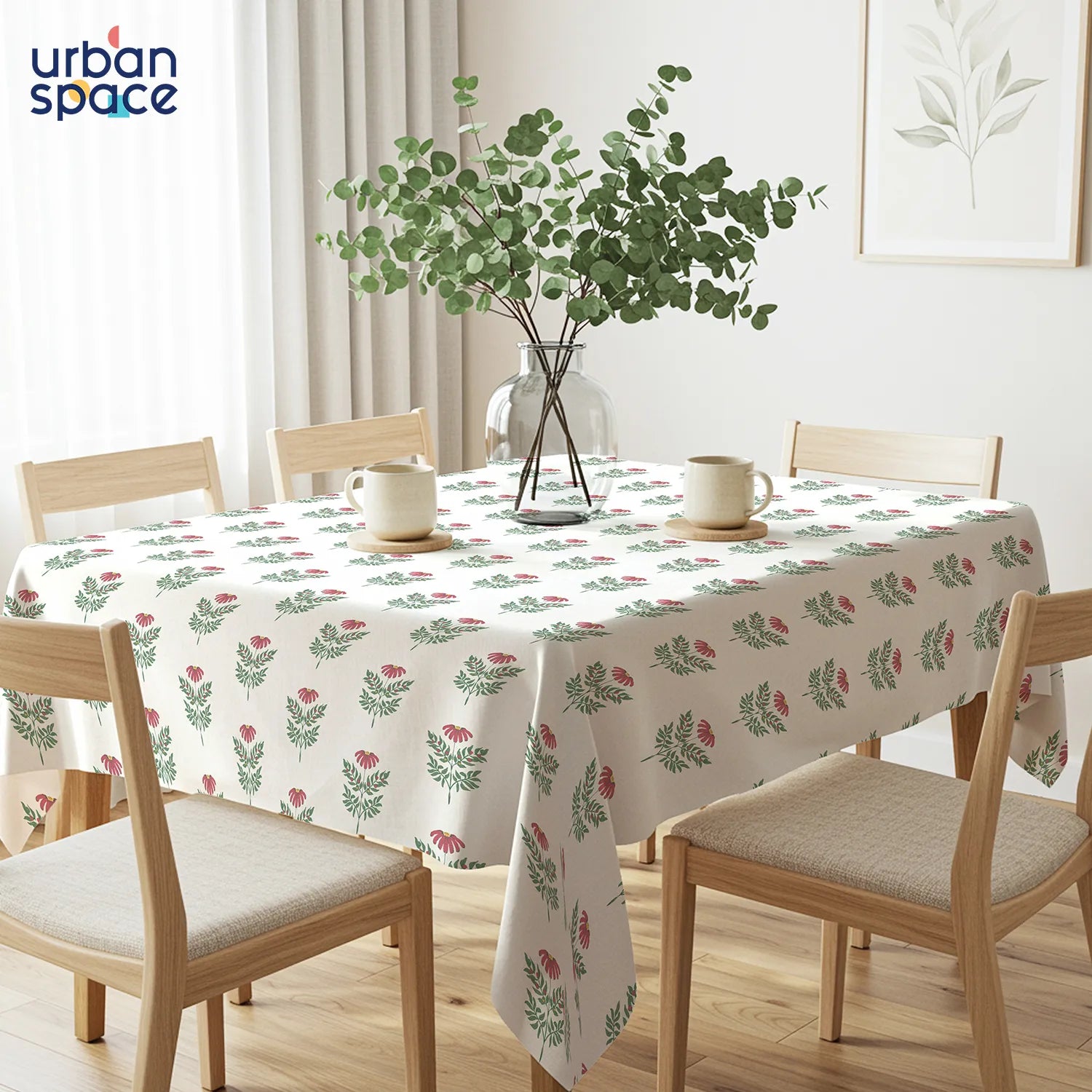 100% Printed Cotton Dining Table Cover for 4 & 6 Seater - Amara Dark Pink
