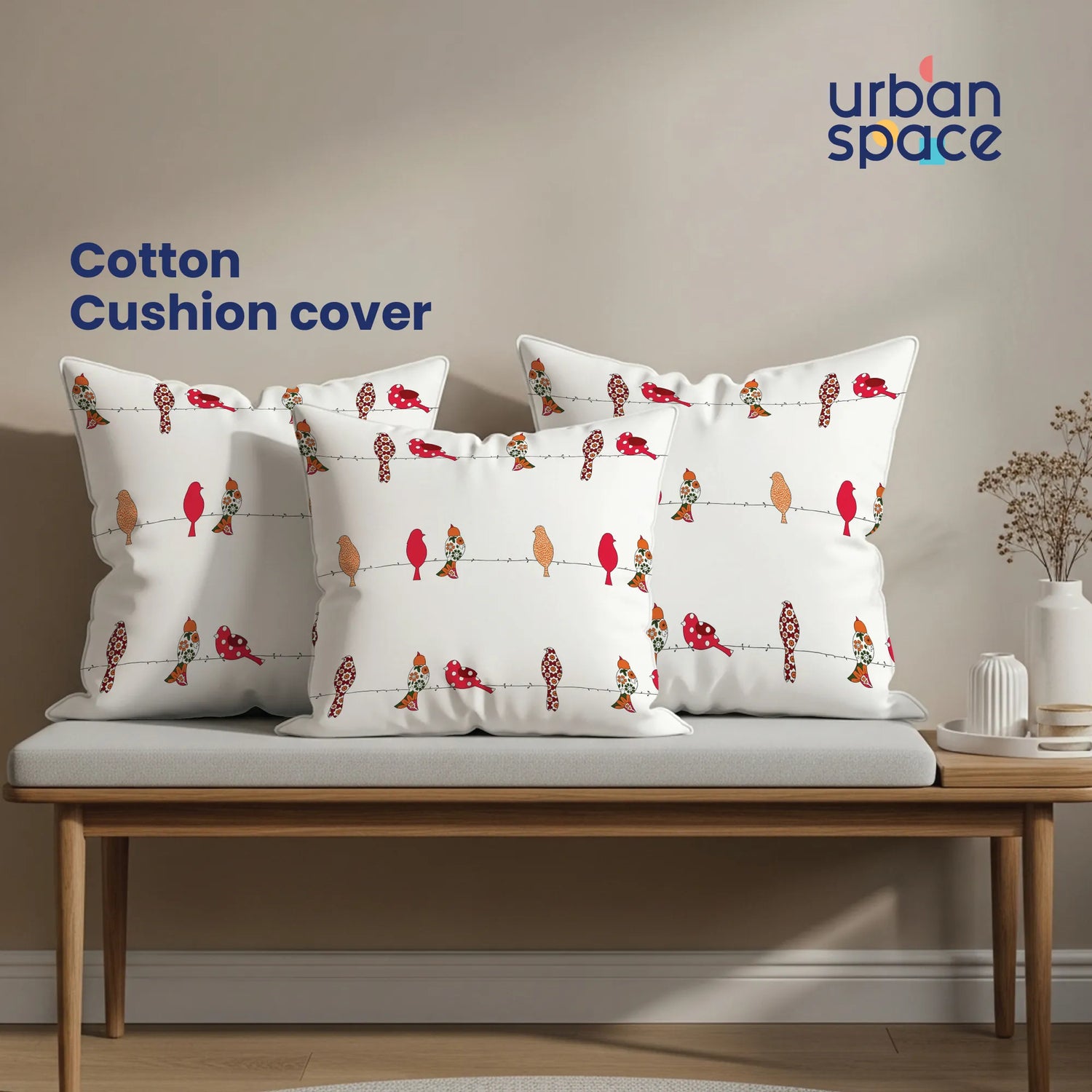 Cotton Cushion Covers, Throw pillows for couch- Humming Bird Red