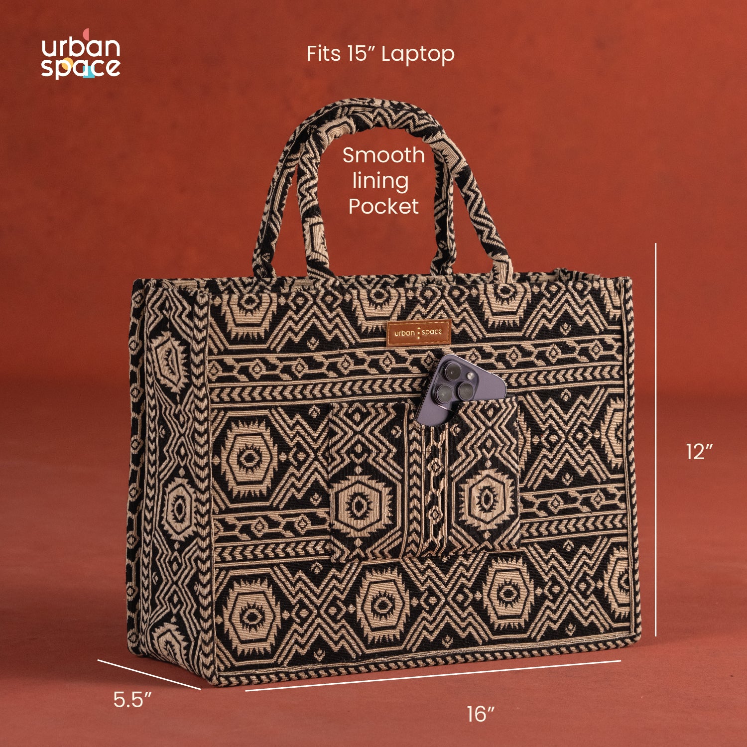 The Trove - Natural Canvas Multipurpose Office Bag for Women, Aztec Black
