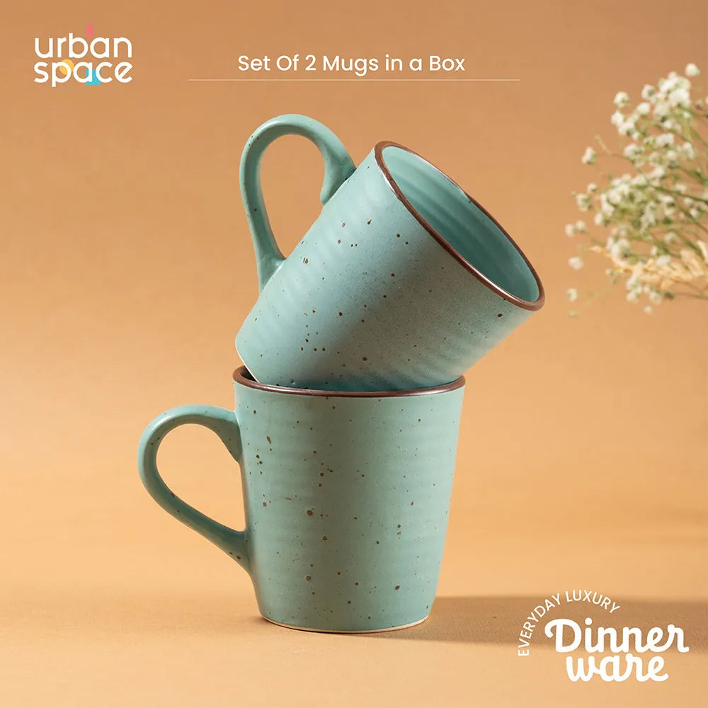 Set of 2 Handmade Ceramic Mugs for Tea & Coffee in a Gift Box - Ocean Green