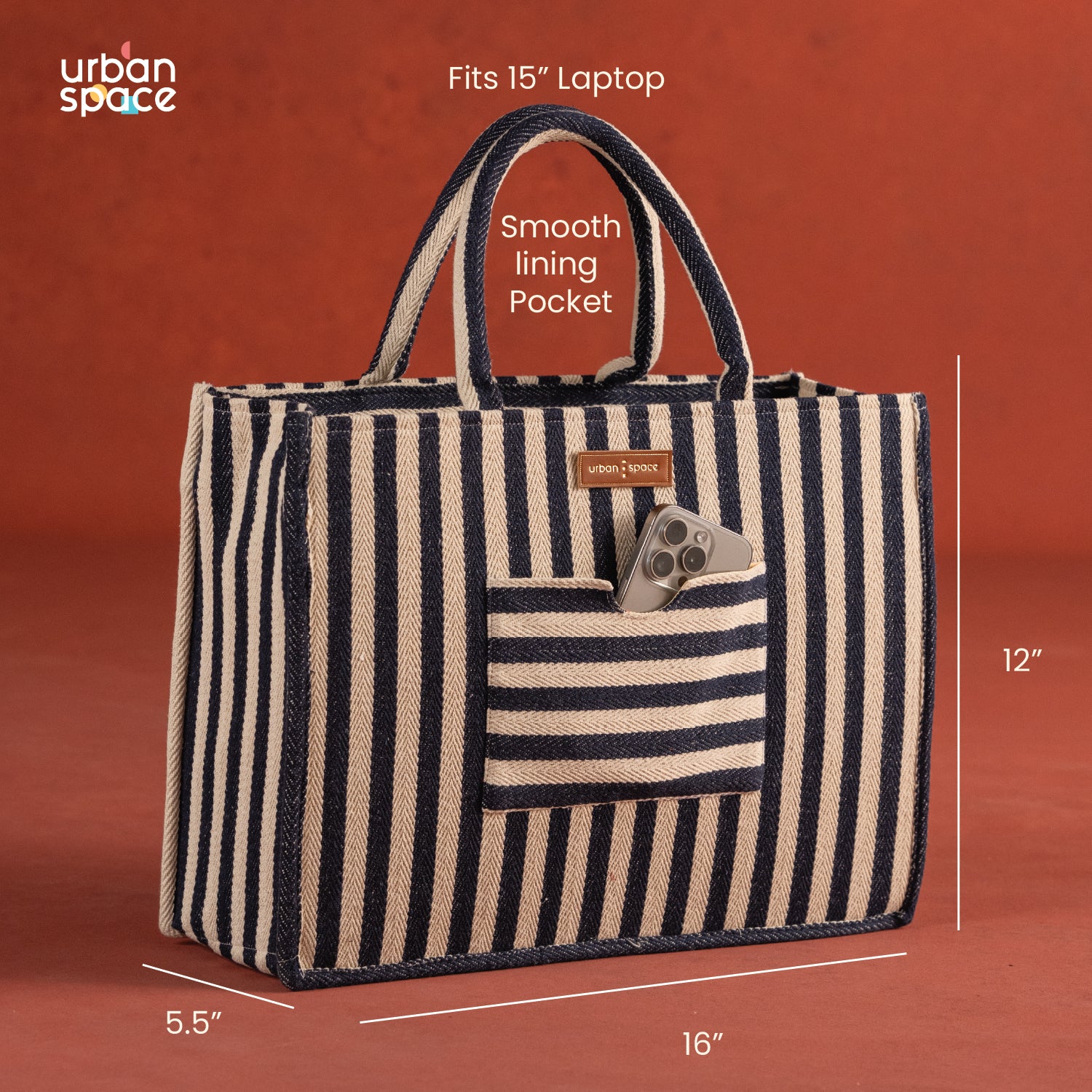The Trove - Natural Canvas Multipurpose Office Bag for Women, Navy Stripes