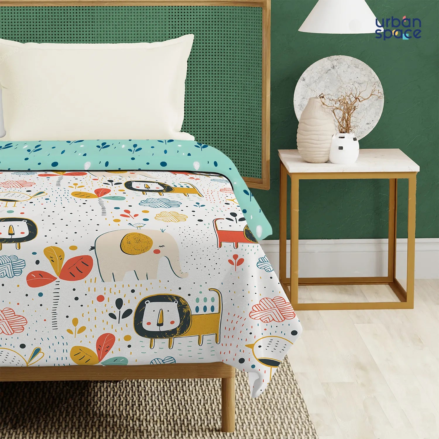 100 % Cotton Reversible Dohar / AC Blanket for Bedroom - Lion King Off White