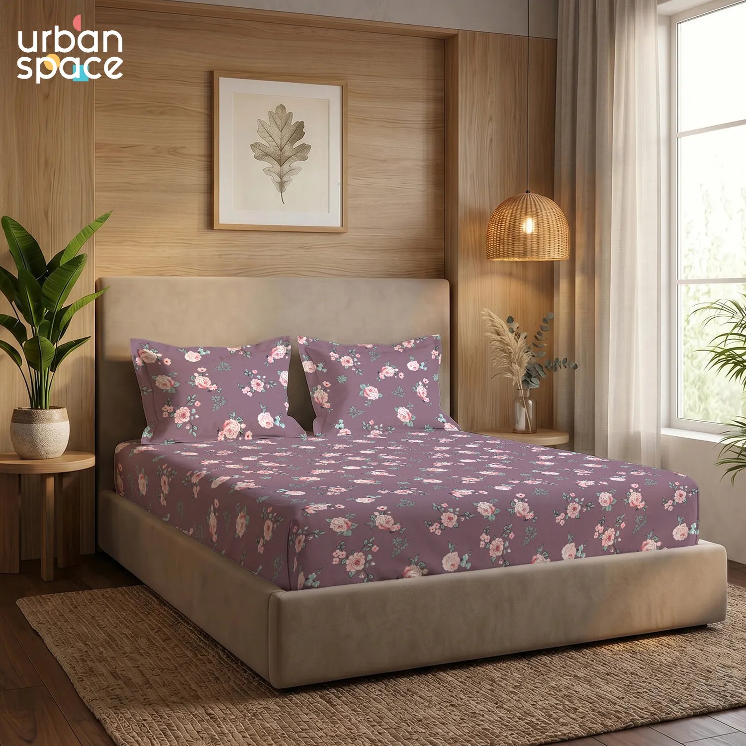 200 TC Glaced Cotton Microfiber Bedsheet with Pillow Covers - Moonlit Blooms