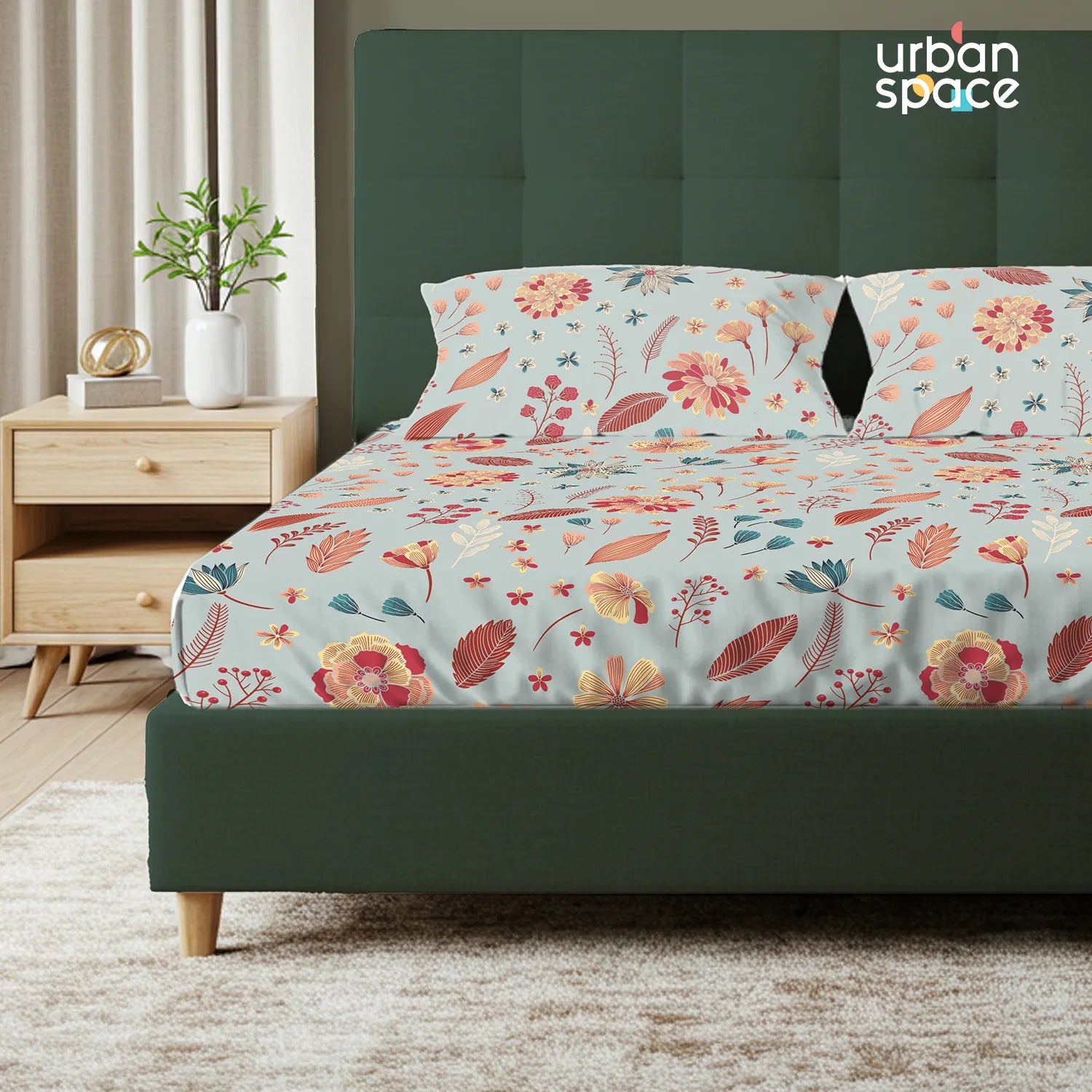Serene 200 TC 100% Cotton Bedsheet with Pillow Covers - Florence Sky Blue