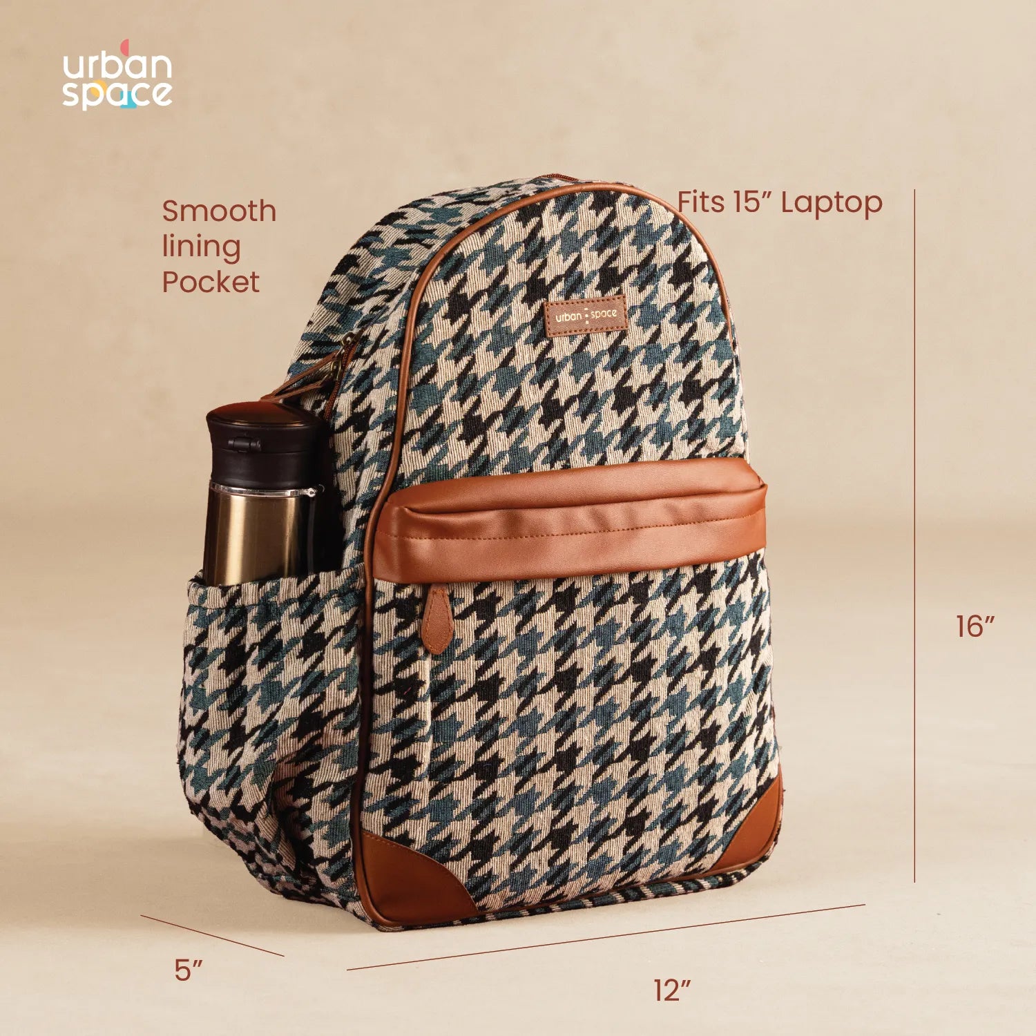 Sustainable Backpack for him and her in Gift Box, Houndstooth Green-Black